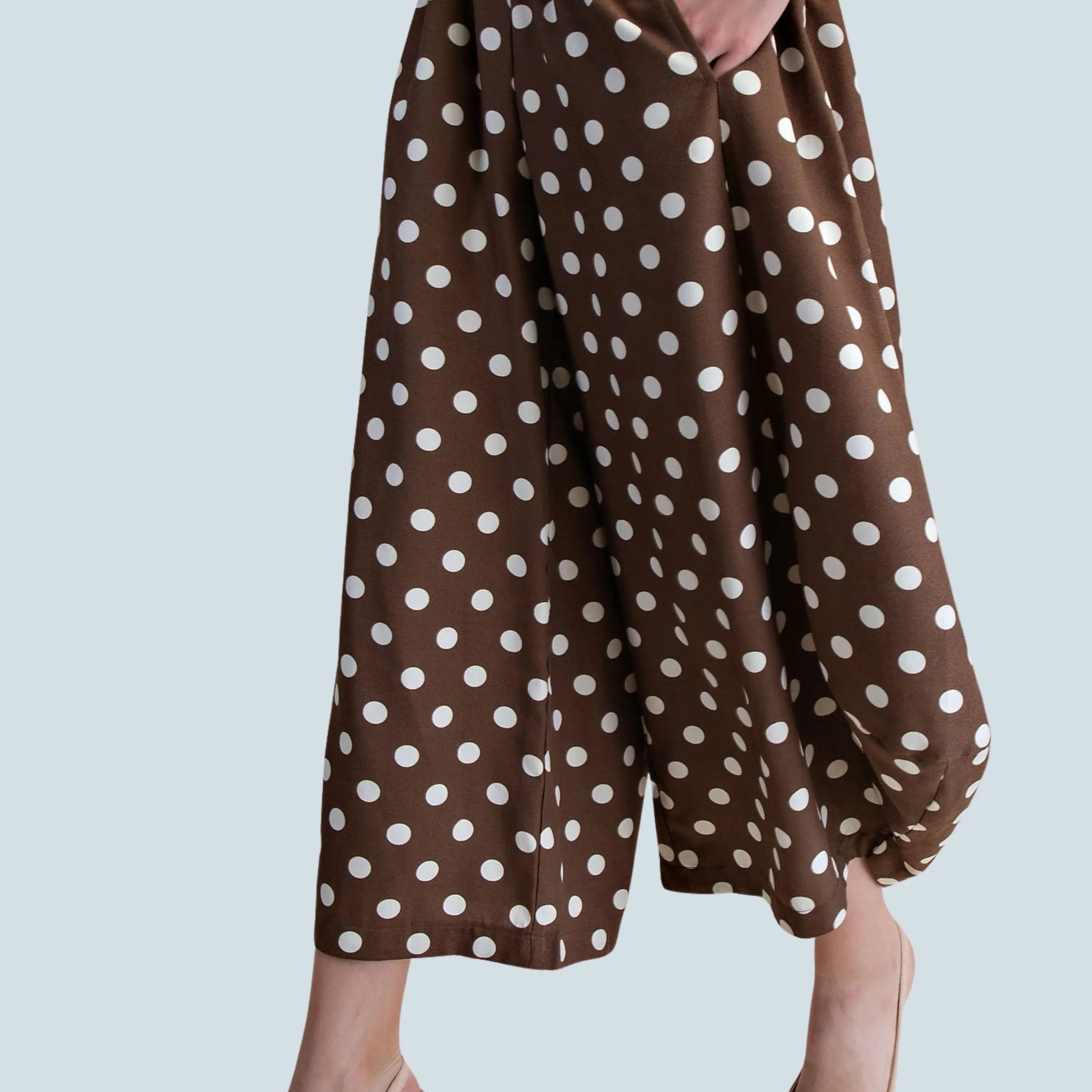 eBoutike Bottom Mid-Rise Volume Leg Elastic Band Polka Dot Pants