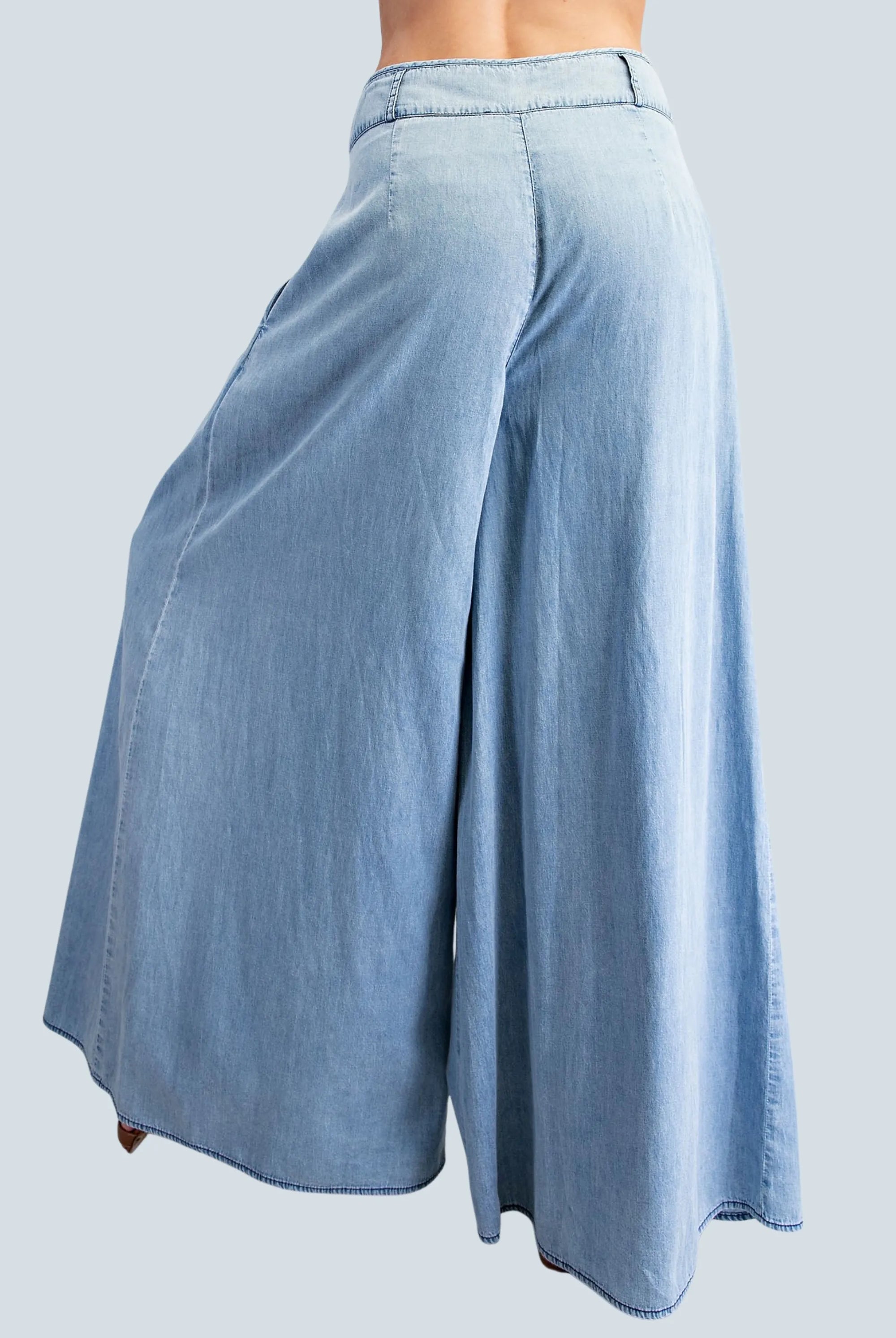 eBoutike Bottom Pintuck Denim Wide Leg Pants
