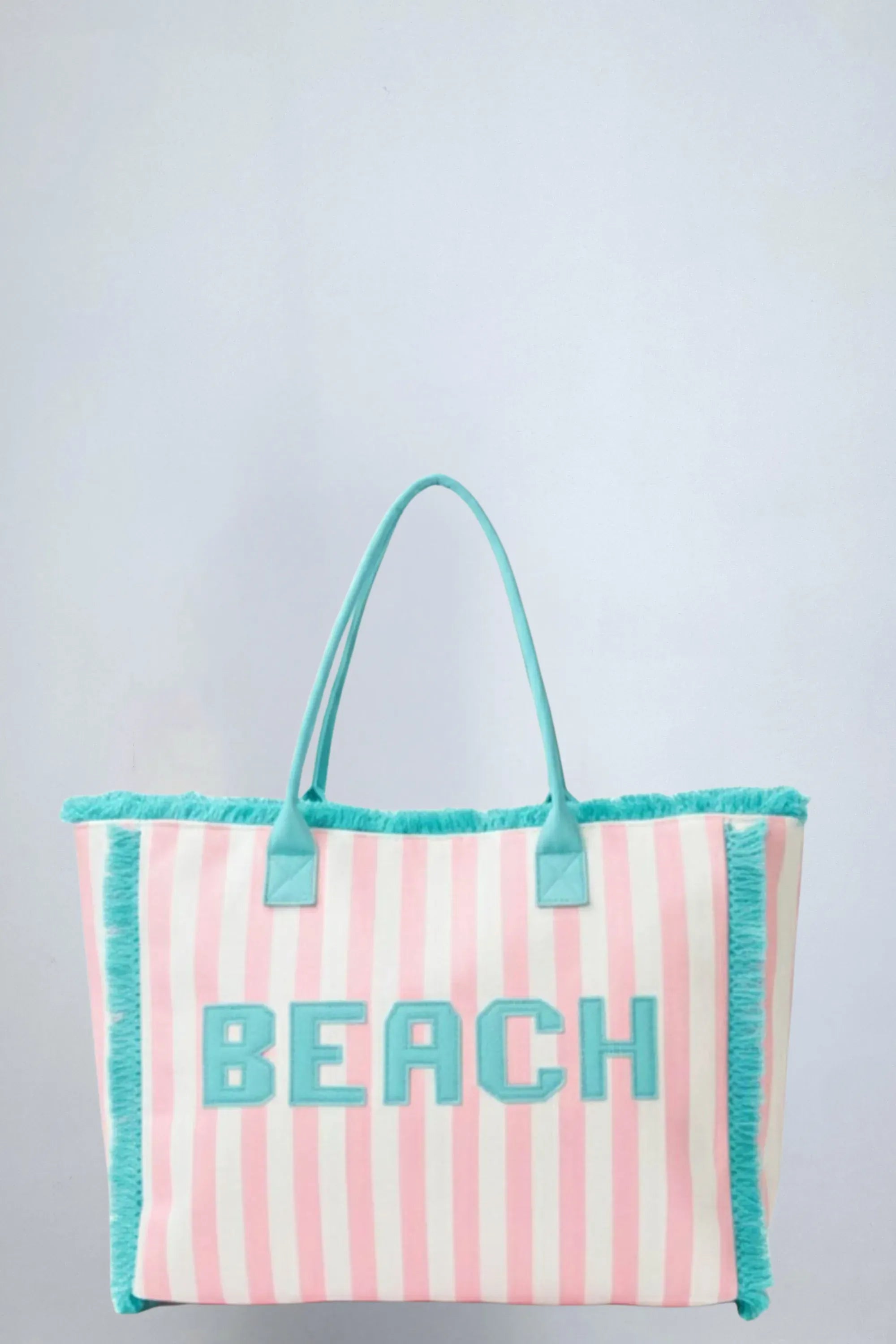 eBoutike Handbag BEACH Letter Embroidery Terry Cloth Frayed Striped Shoulder Tote Bag