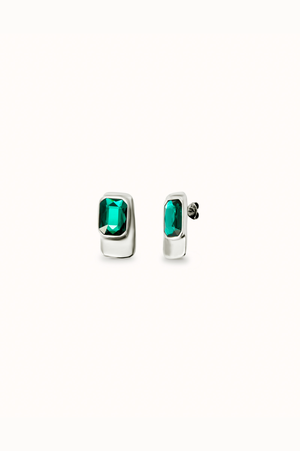 UNOde50 Earring Sterling silver-plated rectangular-shaped earrings with green crystal