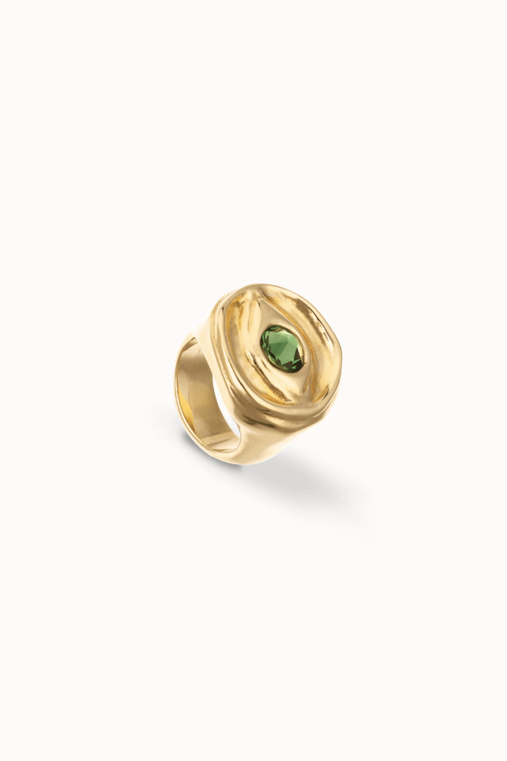 UNOde50 Ring Eye-shaped signet ring with faceted green crystal