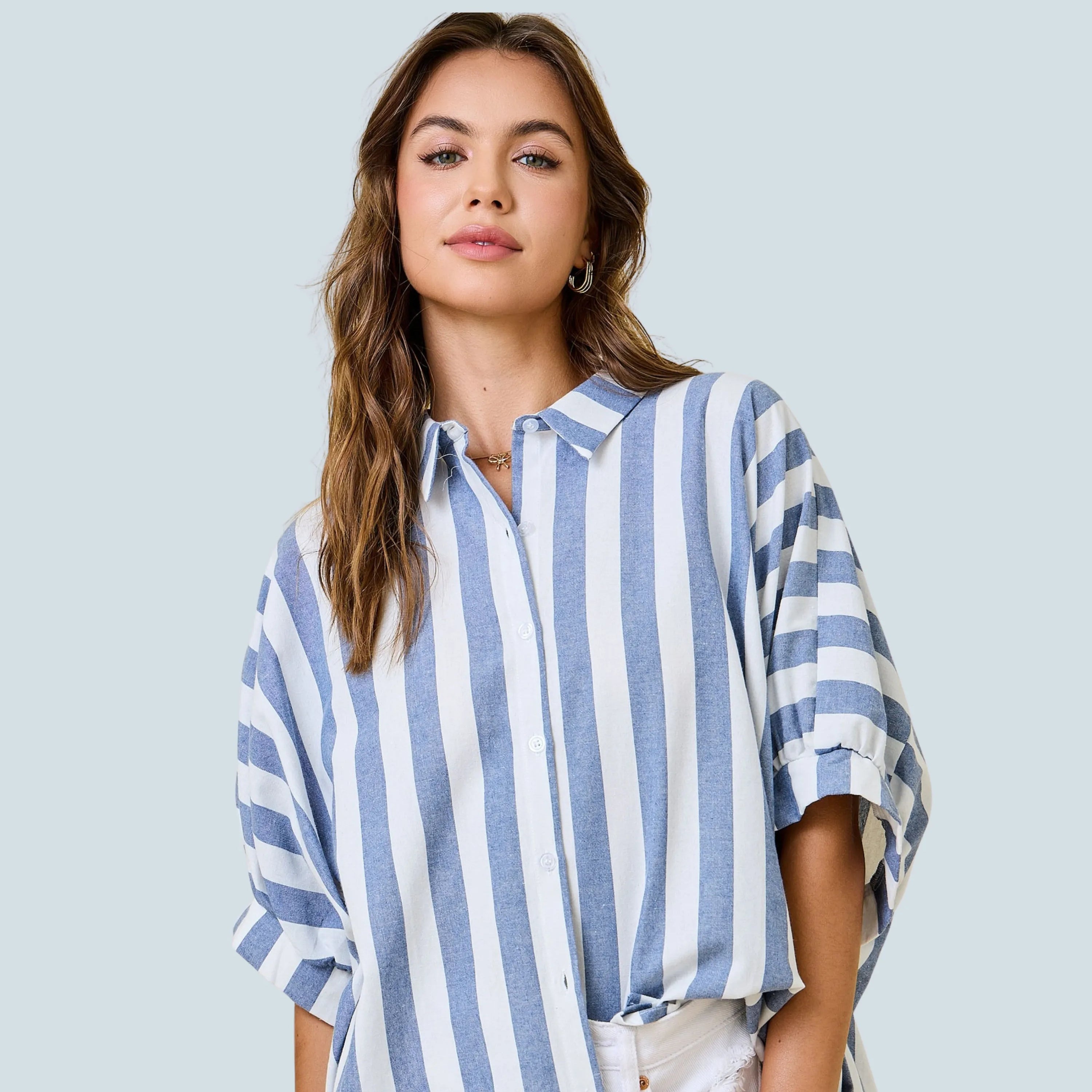 eBoutike Top Stripe Button Down Oversized Shirt