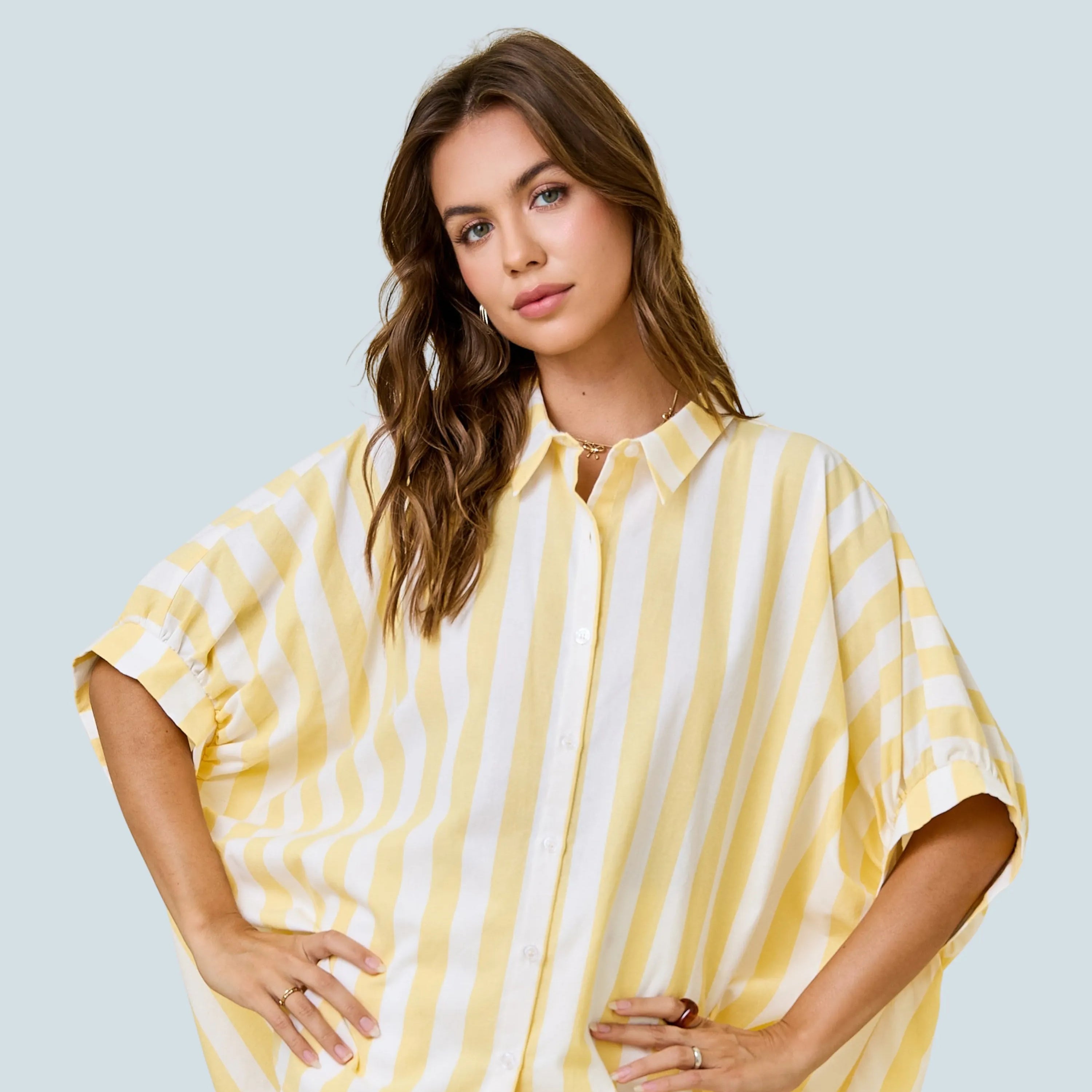 eBoutike Top Stripe Button Down Oversized Shirt