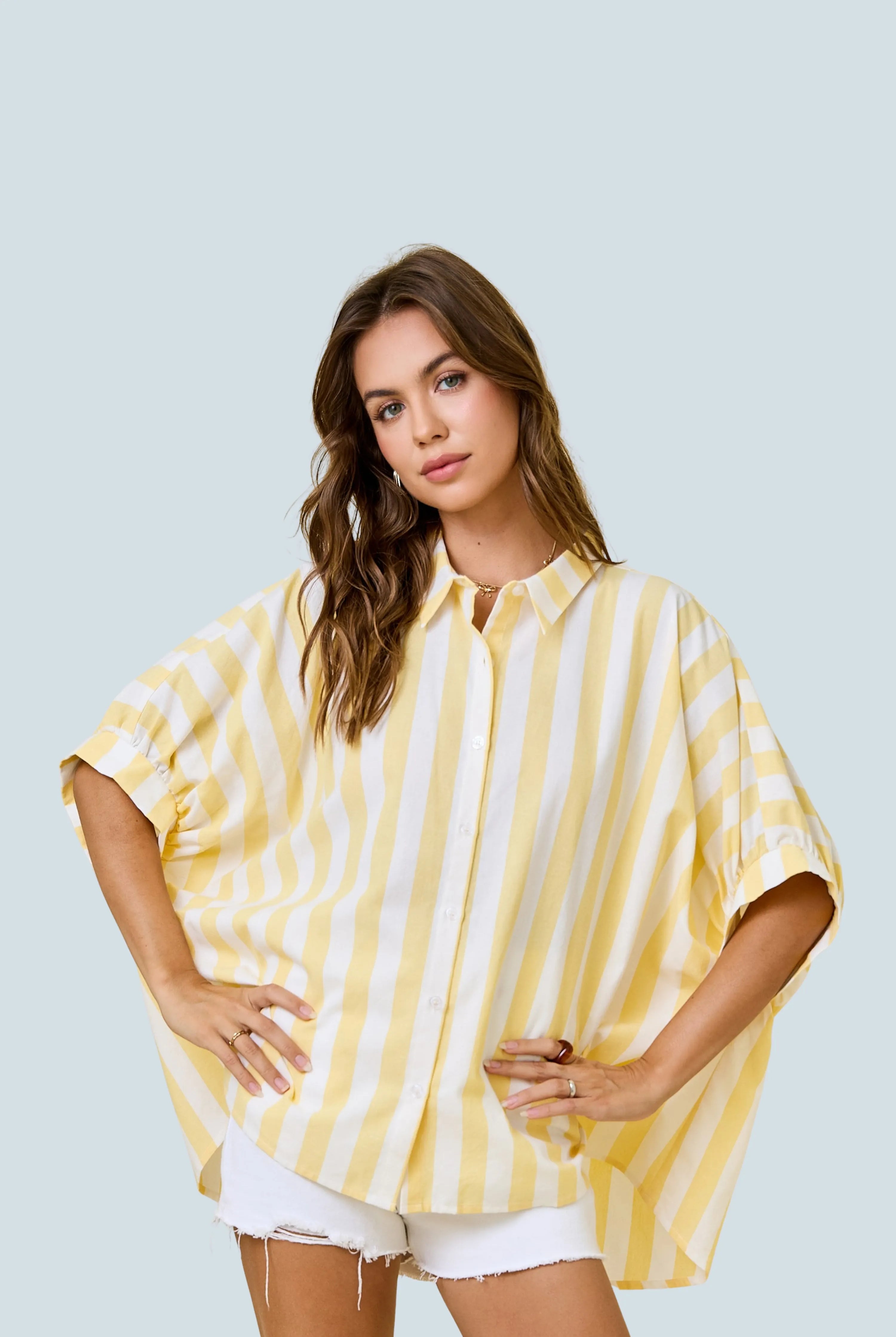 eBoutike Top Stripe Button Down Oversized Shirt