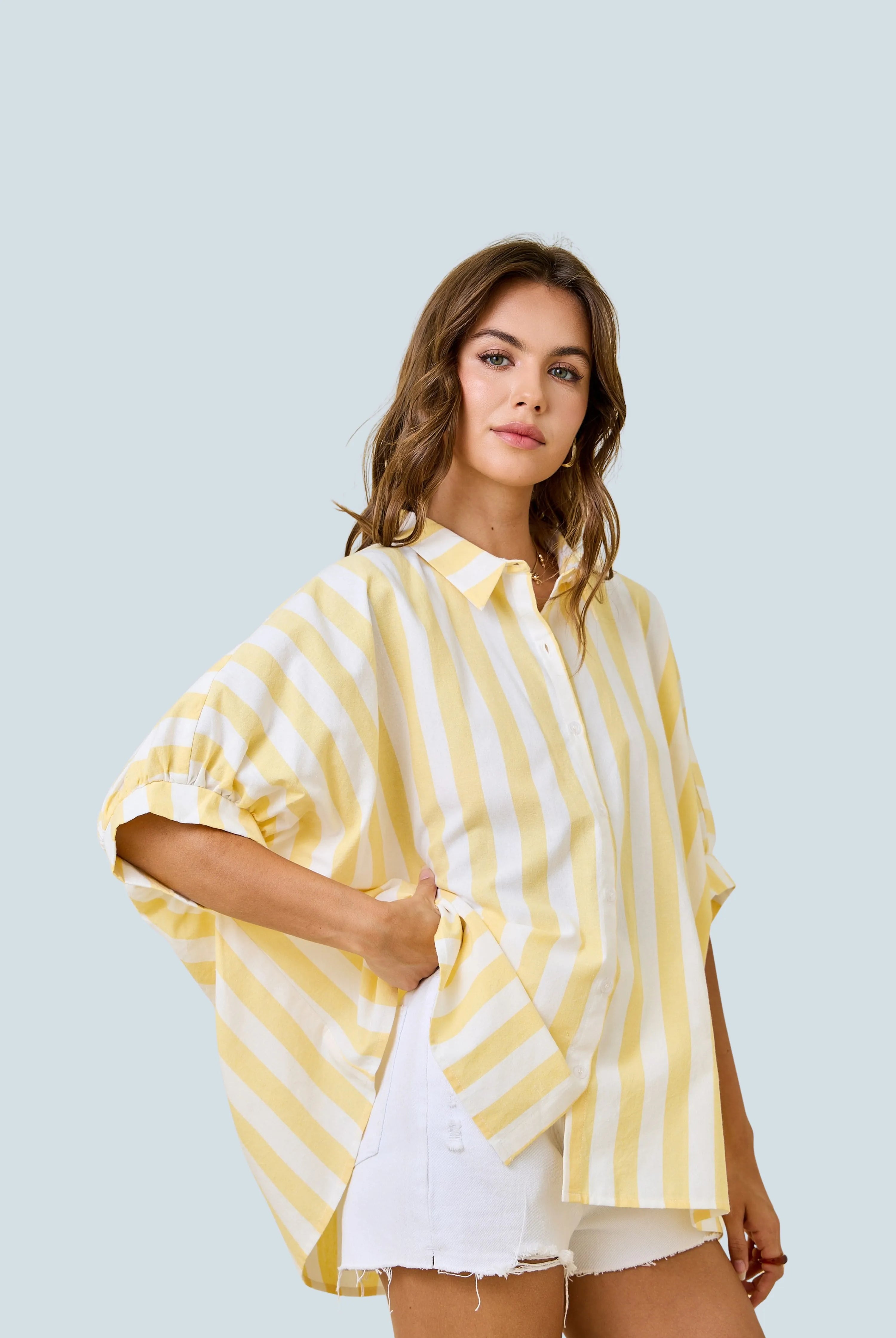 eBoutike Top Stripe Button Down Oversized Shirt