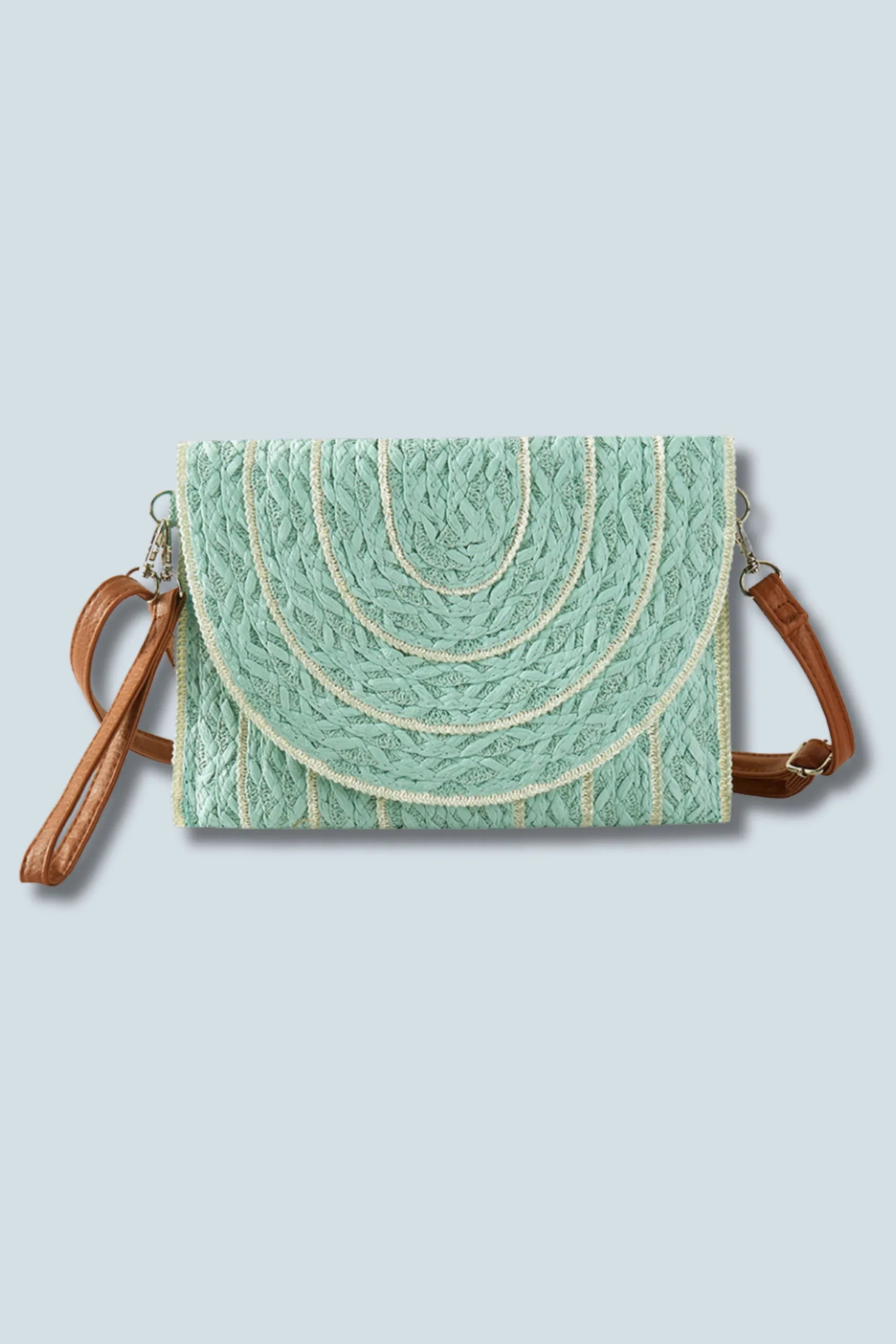 eBoutike Handbag Stitch Detailed Straw Clutch Bag / Crossbody Bag