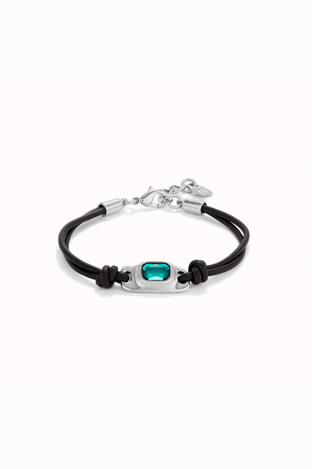 UNOde50 Bracelet Leather bracelet with a 18k gold-plated green crystal