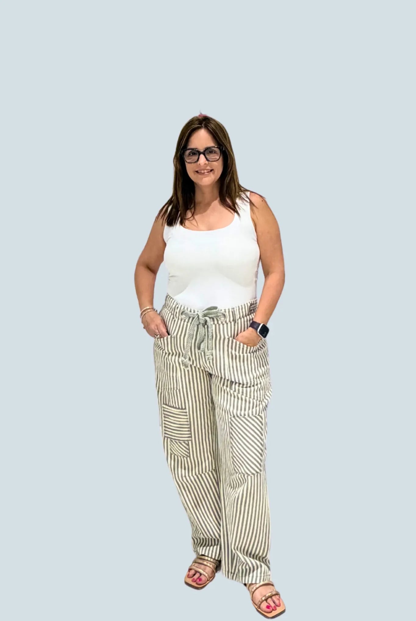 eBoutike Bottom Striped Twill Barrel Pants