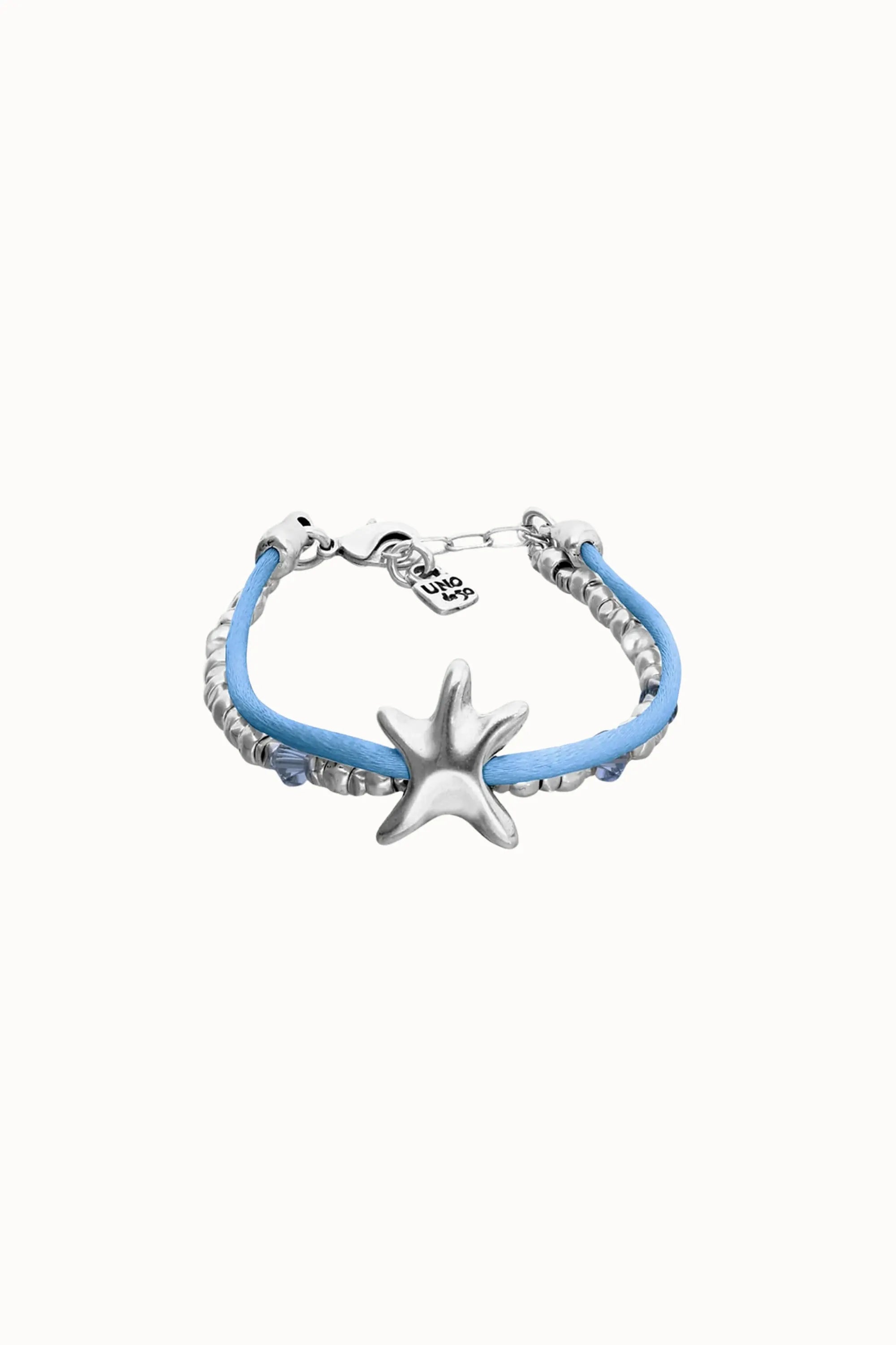 UNOde50 Bracelet Sisterstar Blue silk thread and metal bracelet with starfish