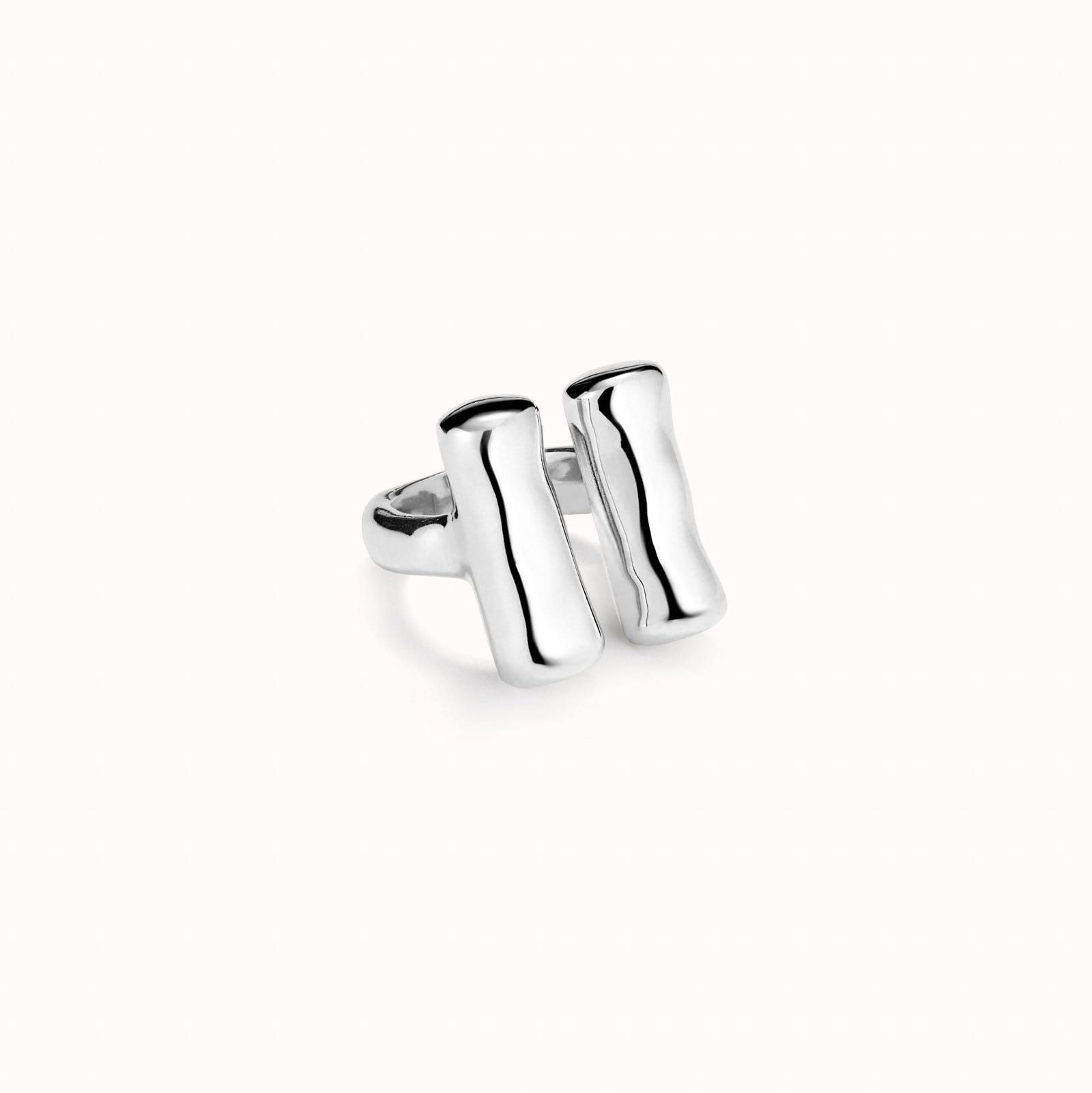 UNOde50 Ring Sterling silver-plated ring with two vertical tubes