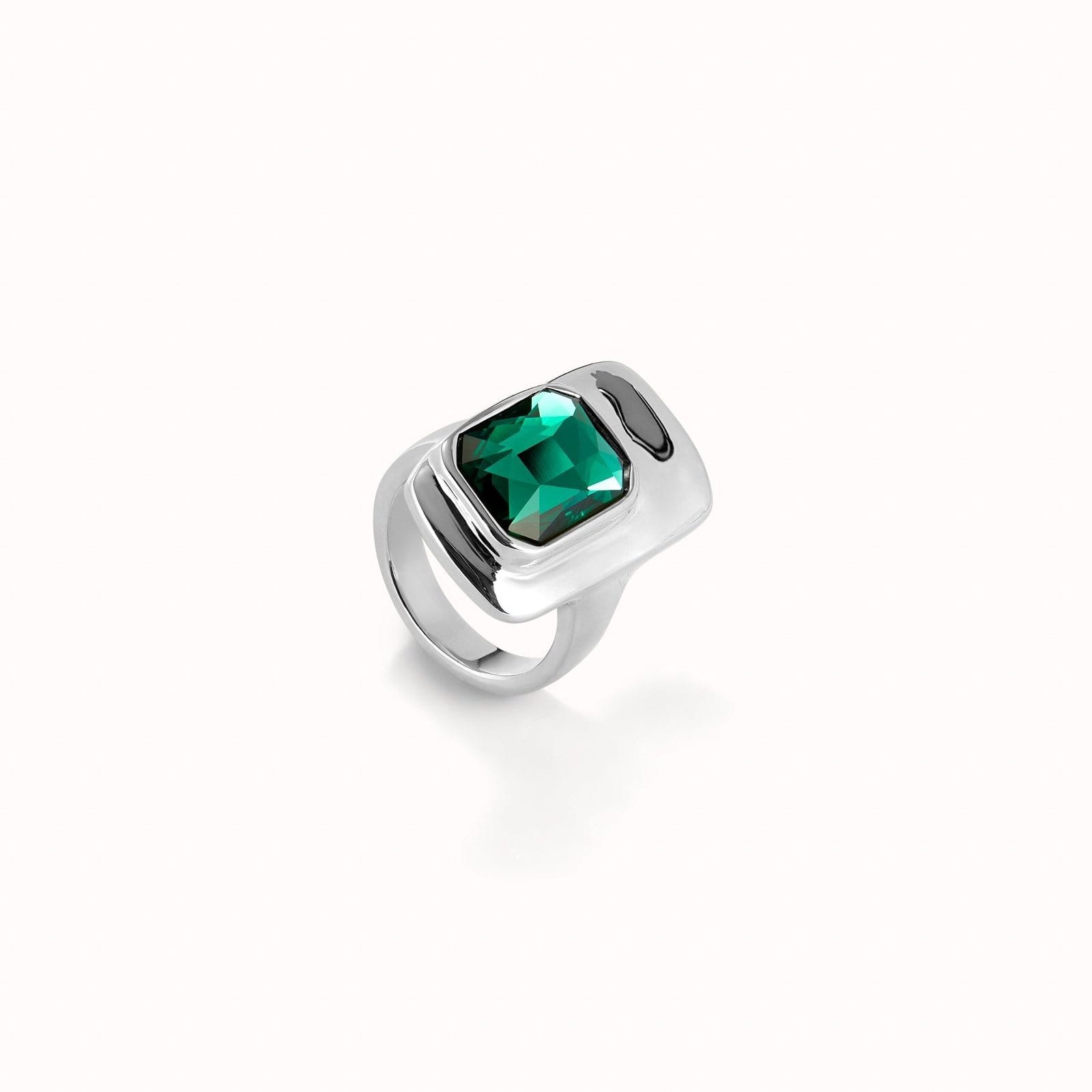 UNOde50 Ring Sterling silver-plated ring with green crysta