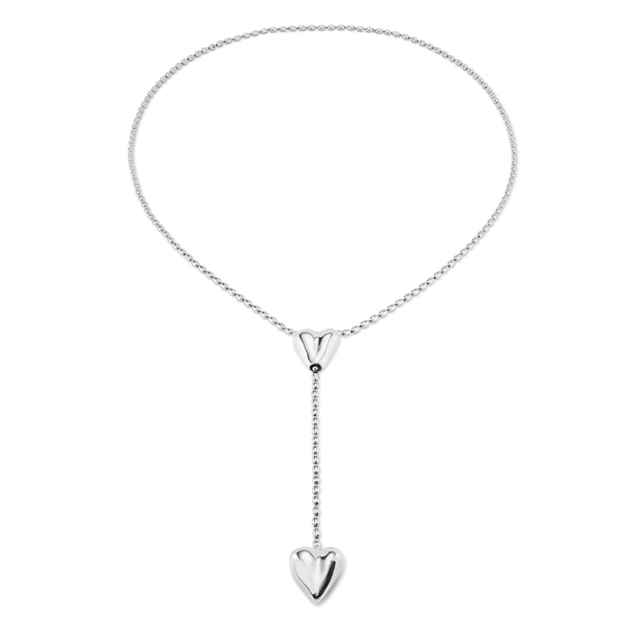 UNOde50 Necklace Silver-plated chain with two hearts, one adjustable in the center