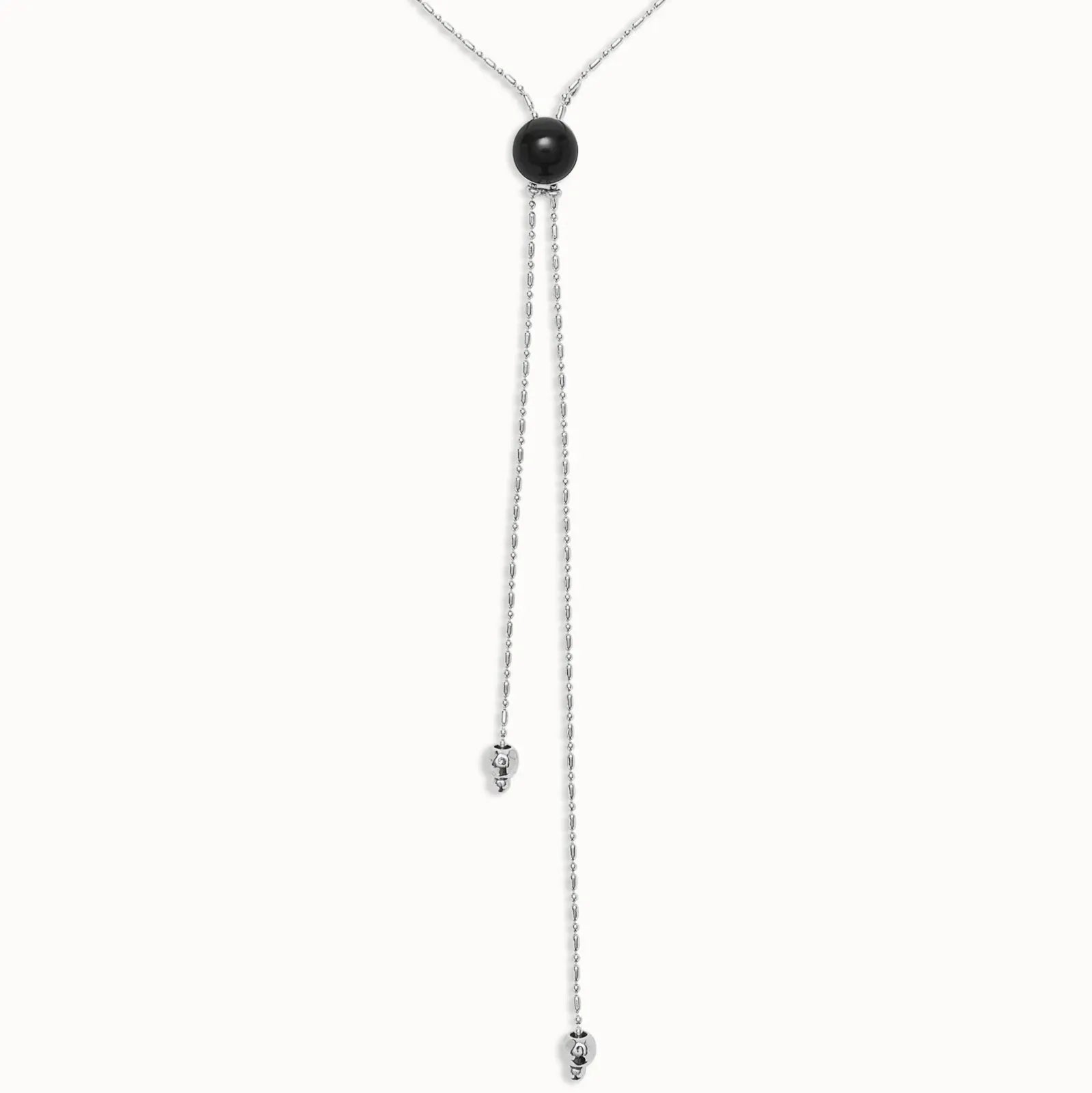 UNOde50 Necklace Long sterling silver-plated pendant and central black murano glass