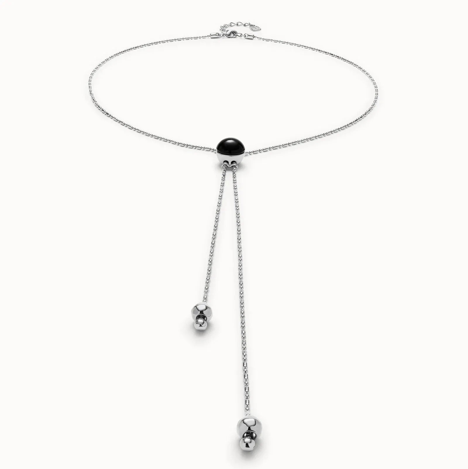 UNOde50 Necklace Long sterling silver-plated pendant and central black murano glass