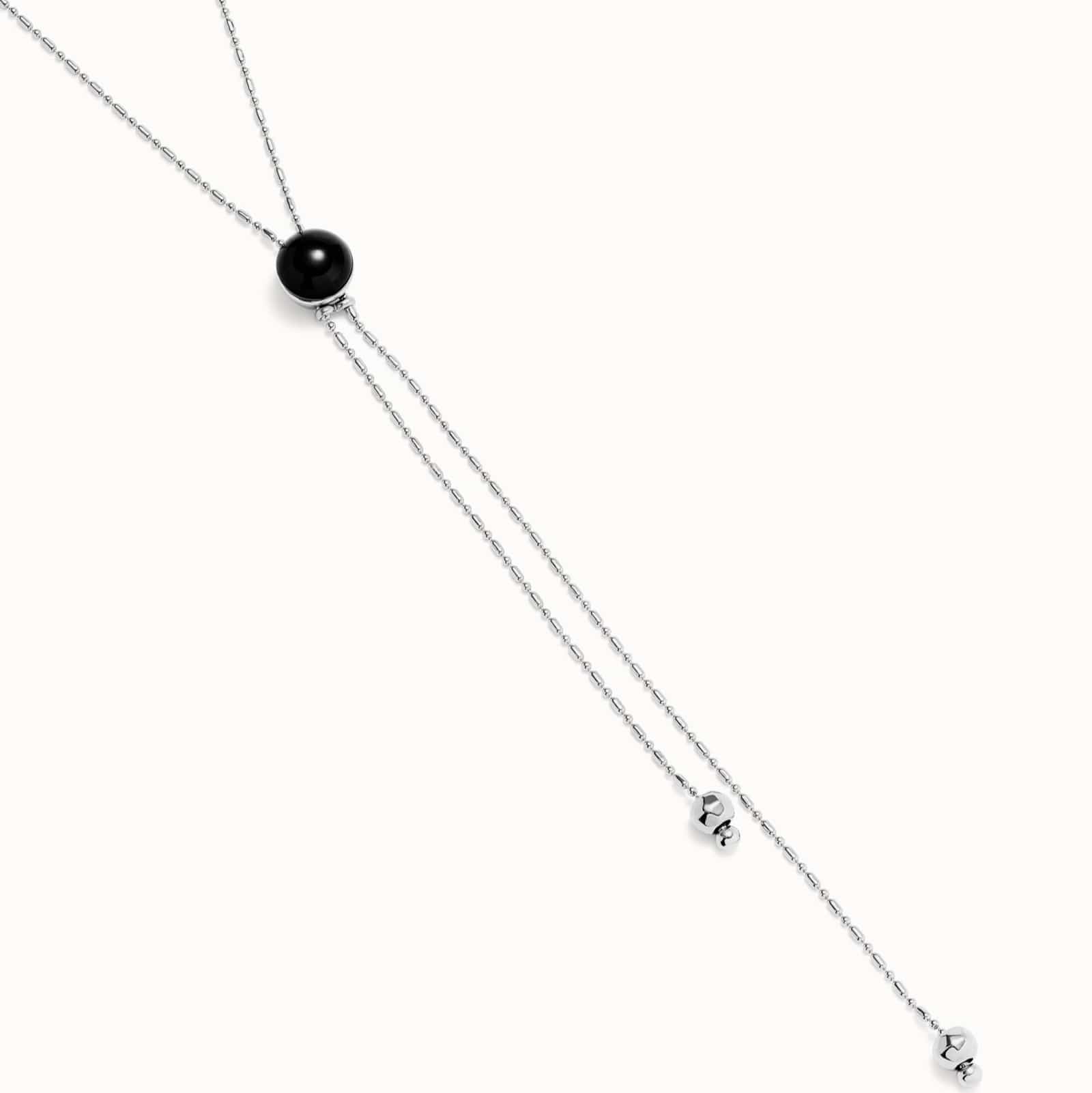 UNOde50 Necklace Long sterling silver-plated pendant and central black murano glass