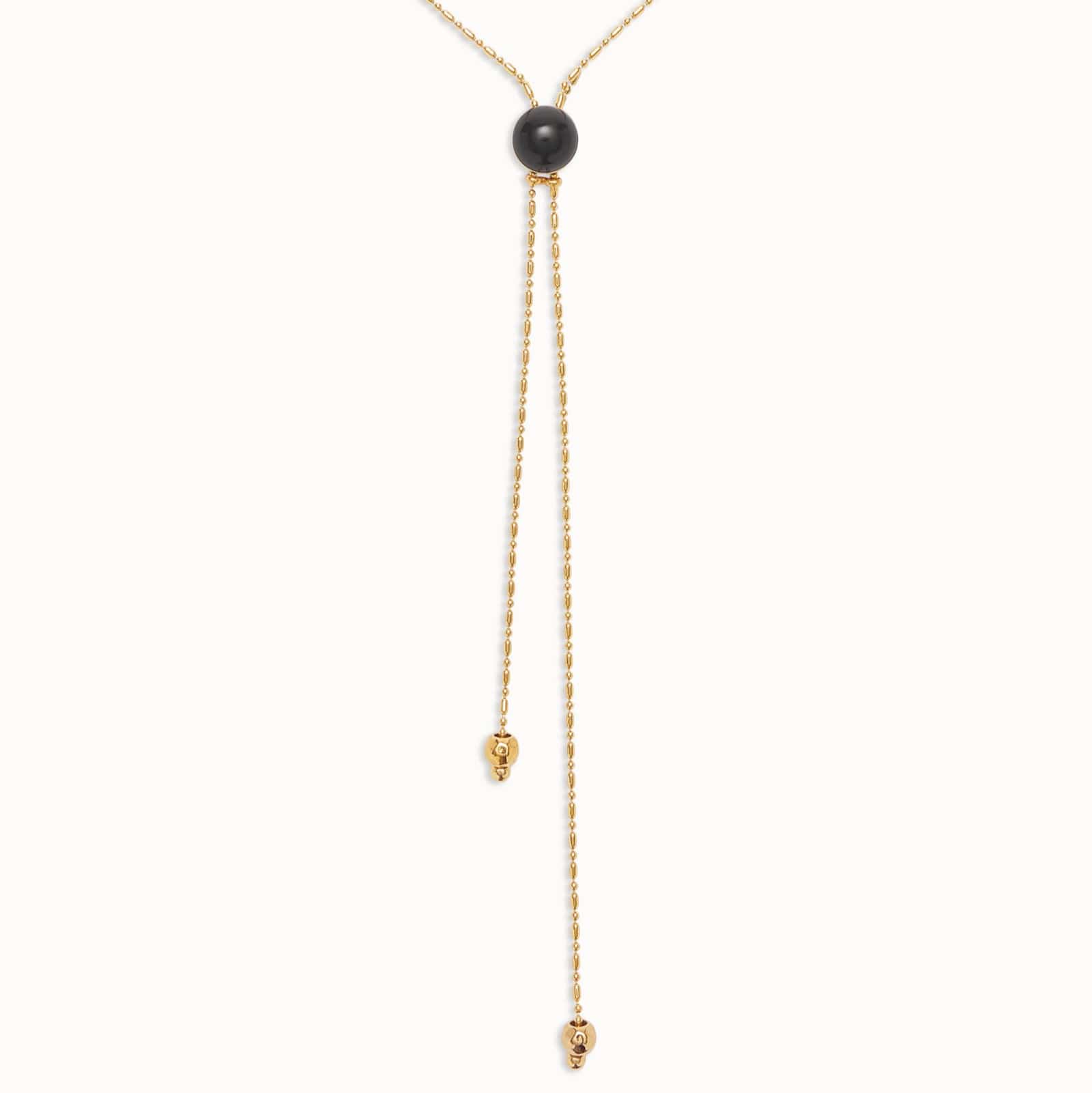 UNOde50 Necklace 18k gold-plated long pendant and central black murano glass