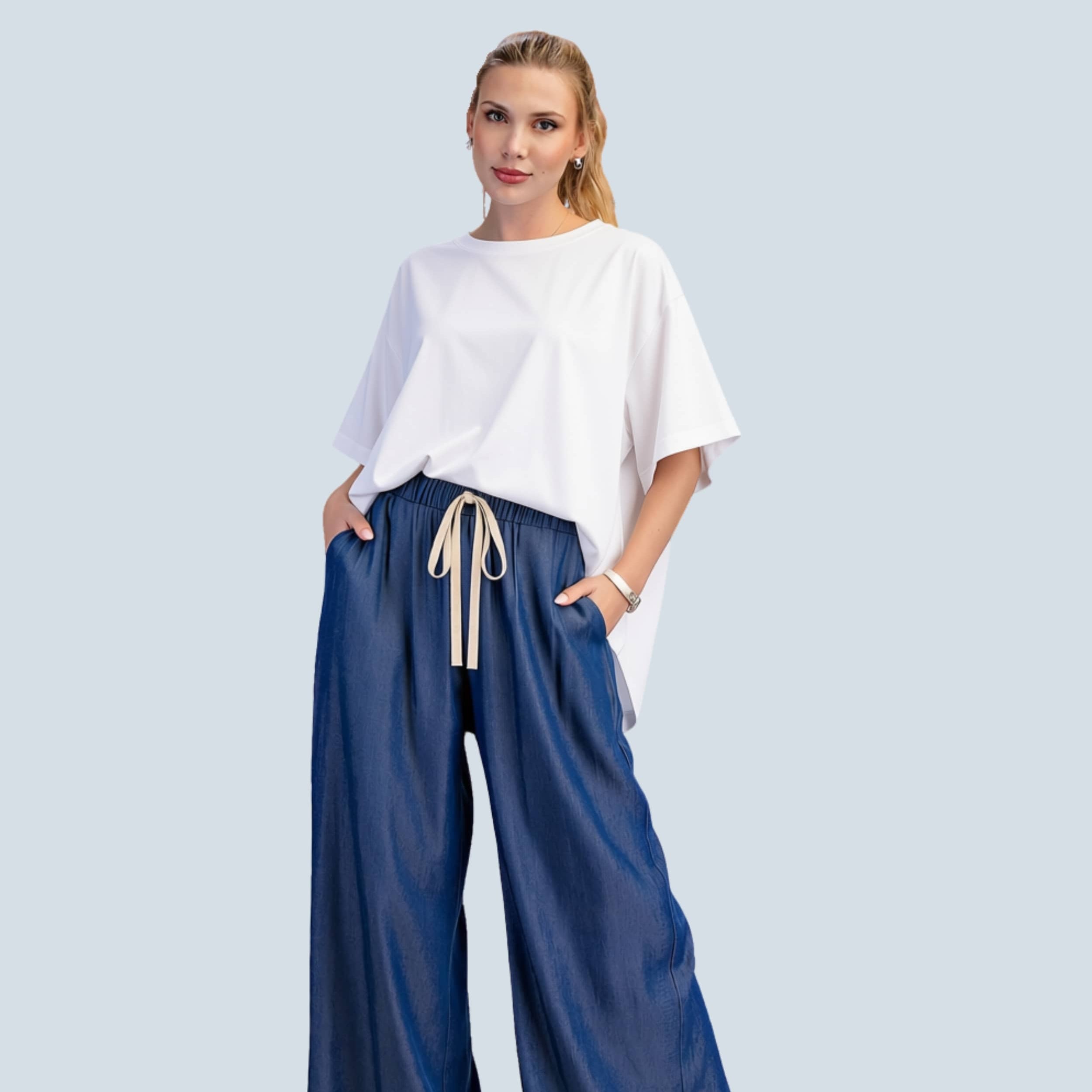 eBoutike Bottom Elastic Band Drawstring Wide Pants