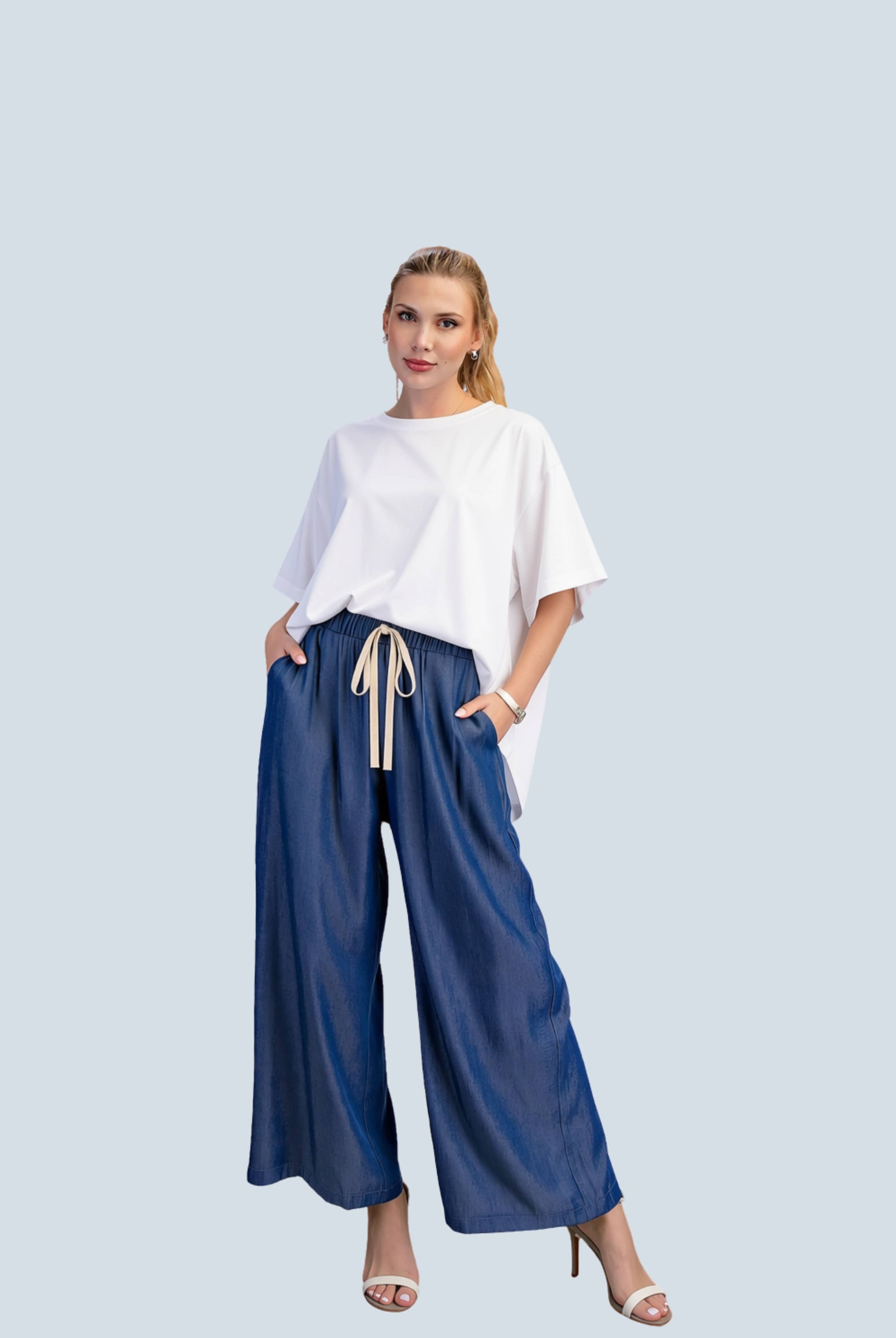 eBoutike Bottom Elastic Band Drawstring Wide Pants