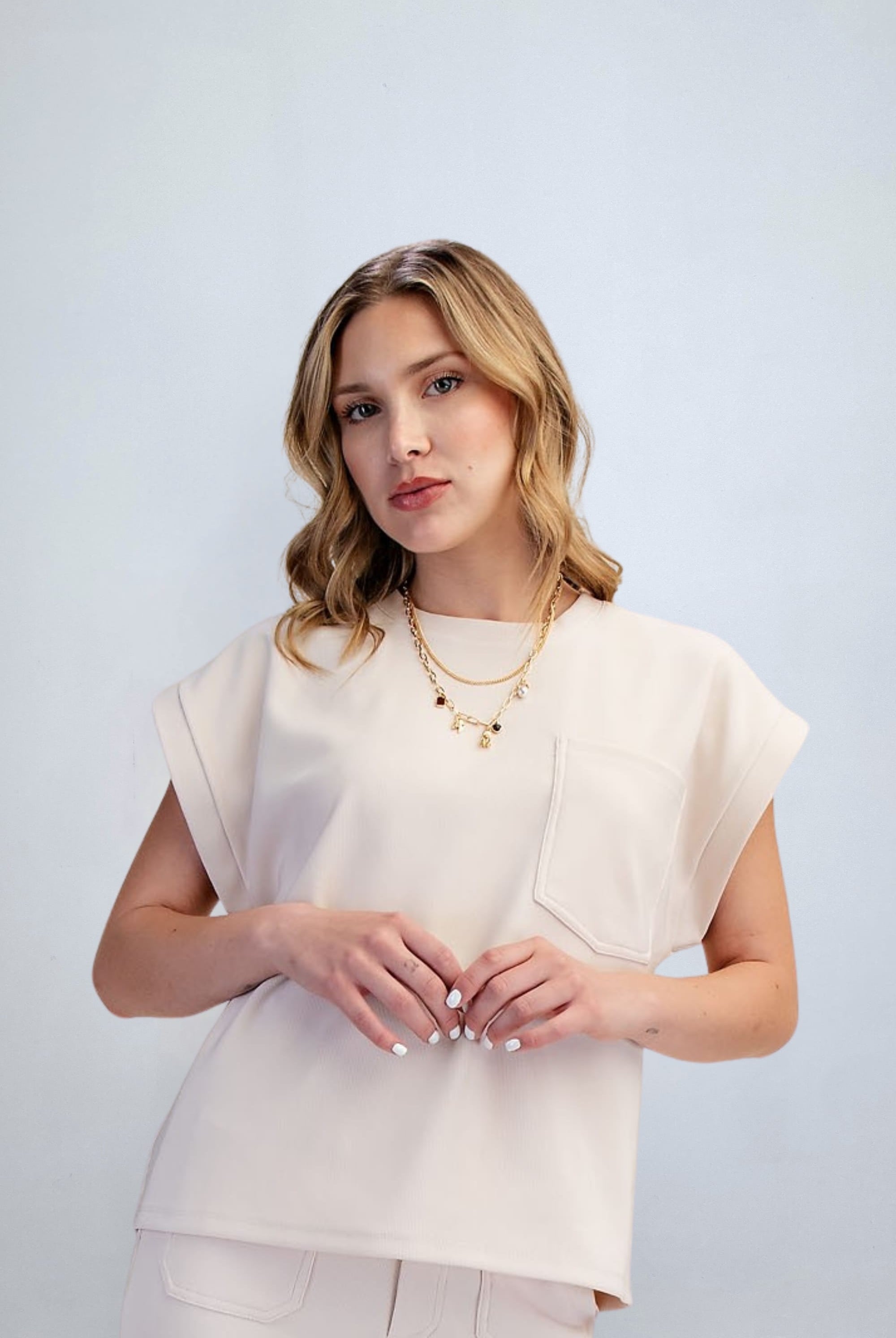 eBoutike Top Round Neck Drop Shoulder Top