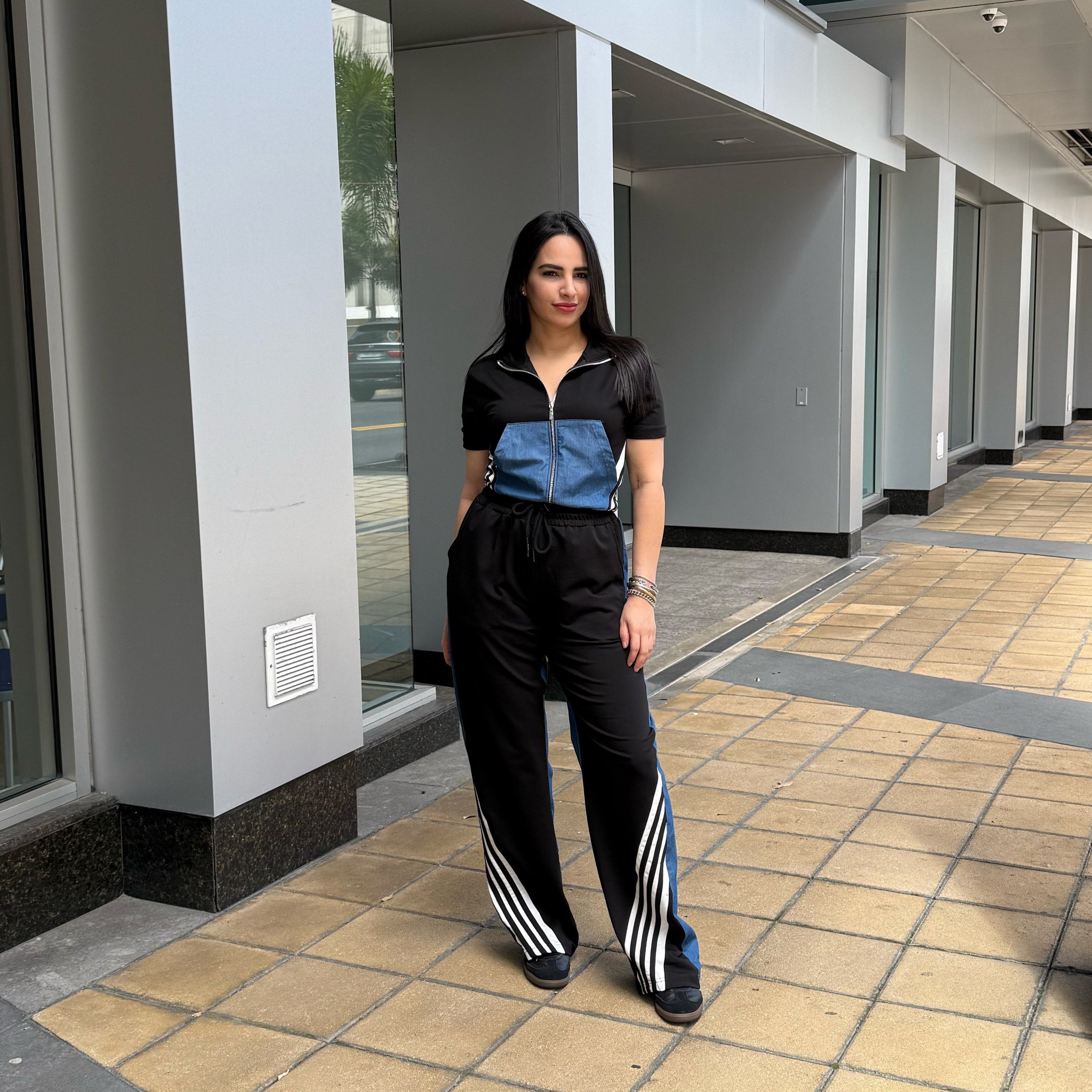 Set Cotton Denim Black Lines