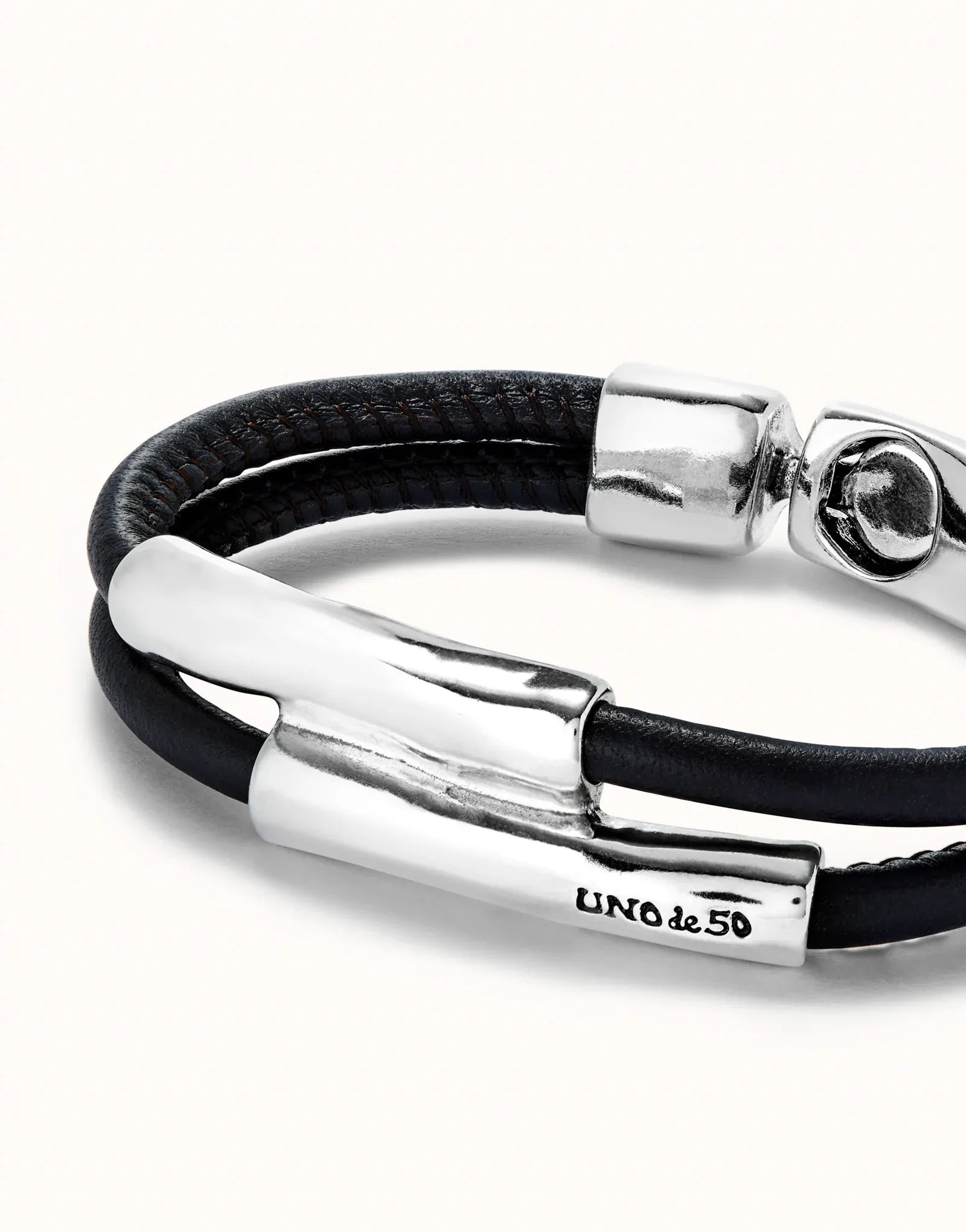 UNOde50 Bracelet Double strand lether bracelet with two tubes
