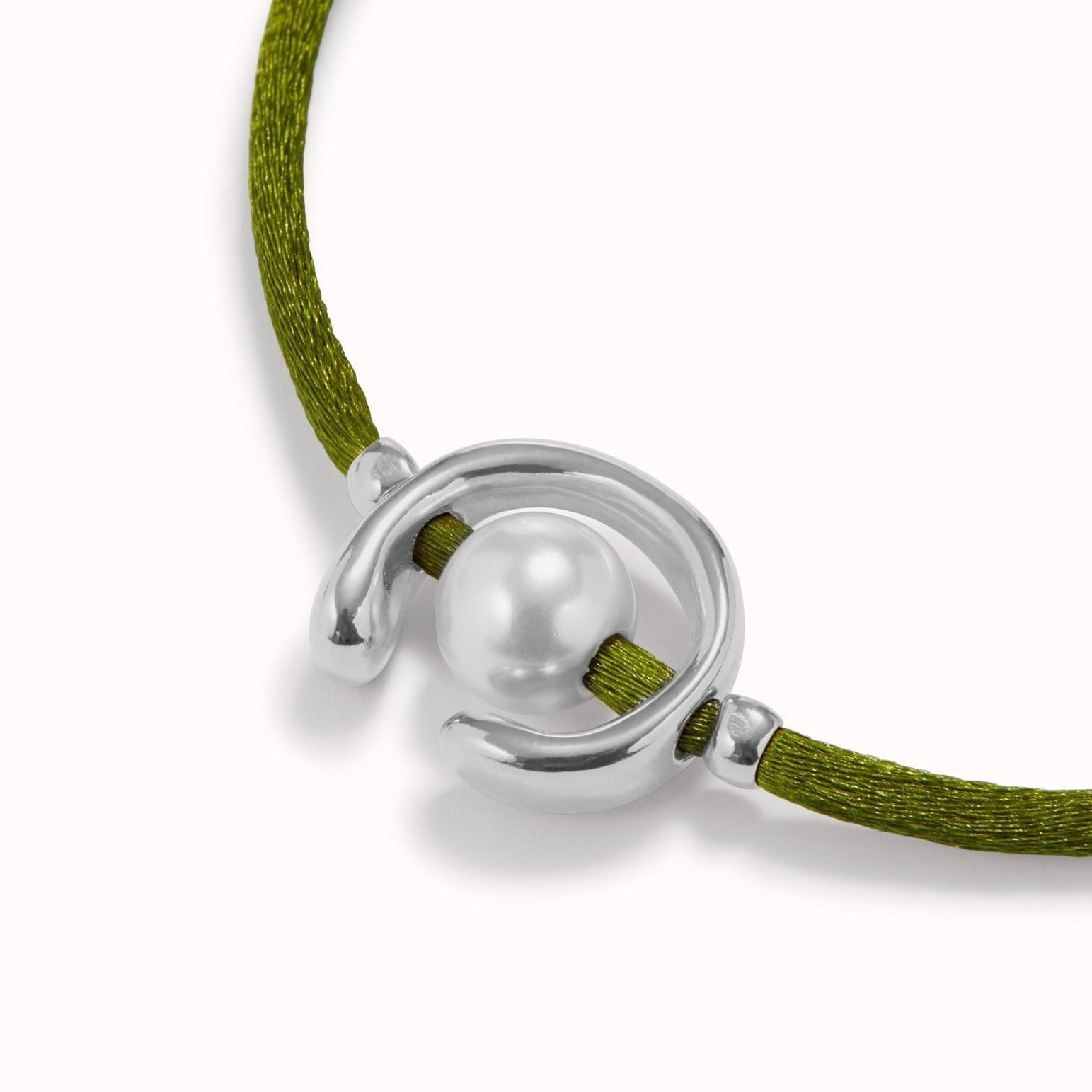 UNOde50 Bracelet Sterling silver-plated dark green thread bracelet with shell pearl accessory