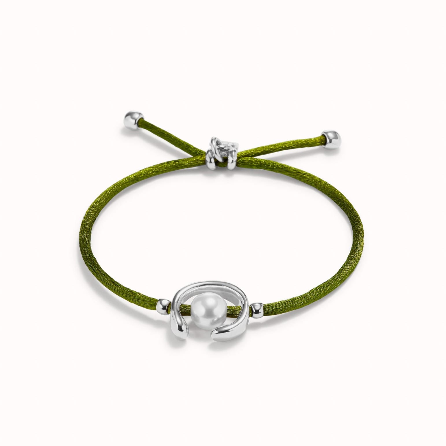 UNOde50 Bracelet Sterling silver-plated dark green thread bracelet with shell pearl accessory