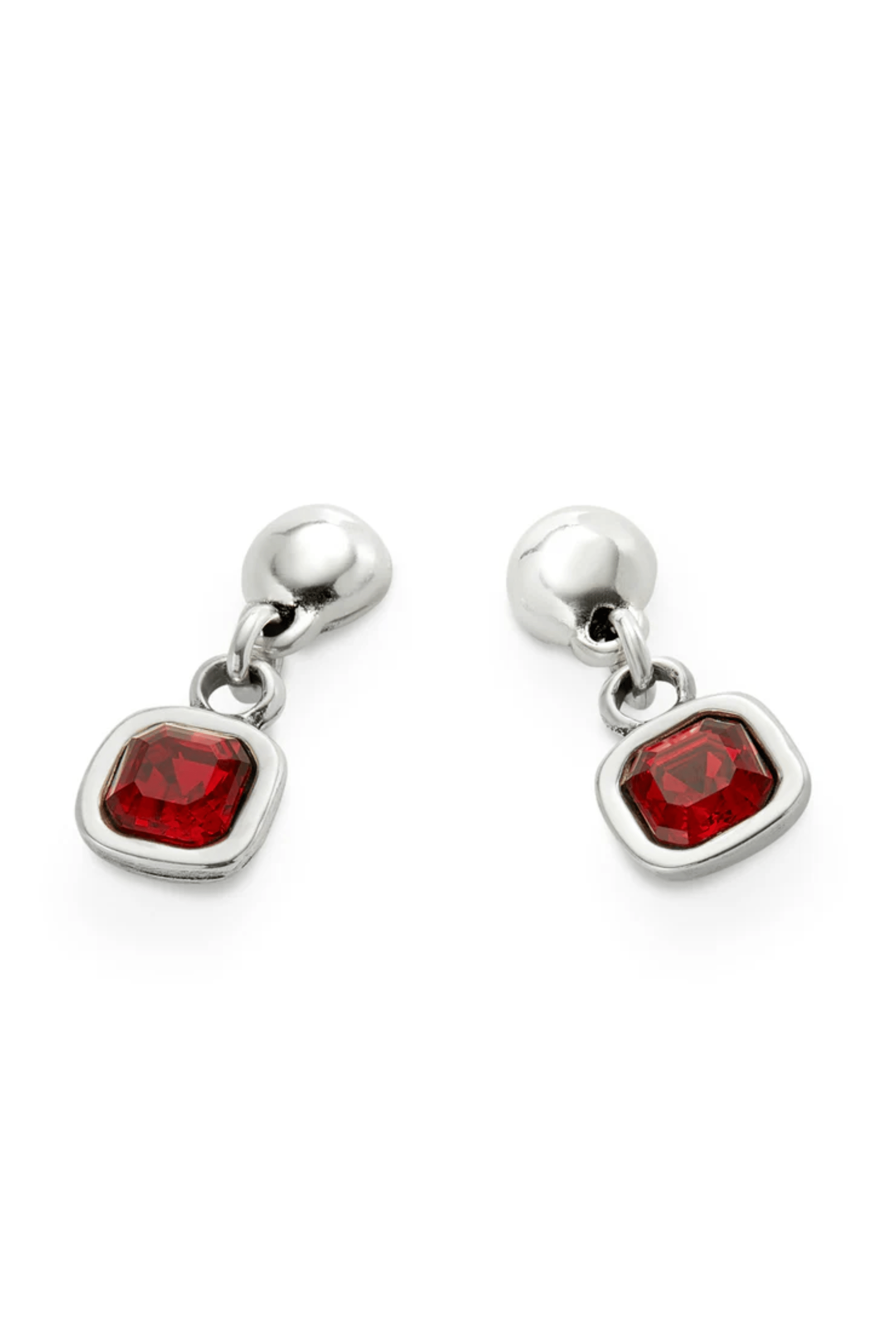 UNOde50 Earring Sterling silver-plated pendant with double chain and hearts with red crystal