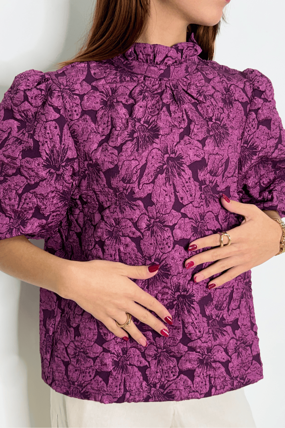 eBoutike Top High Collar Ballon Sleeve Top