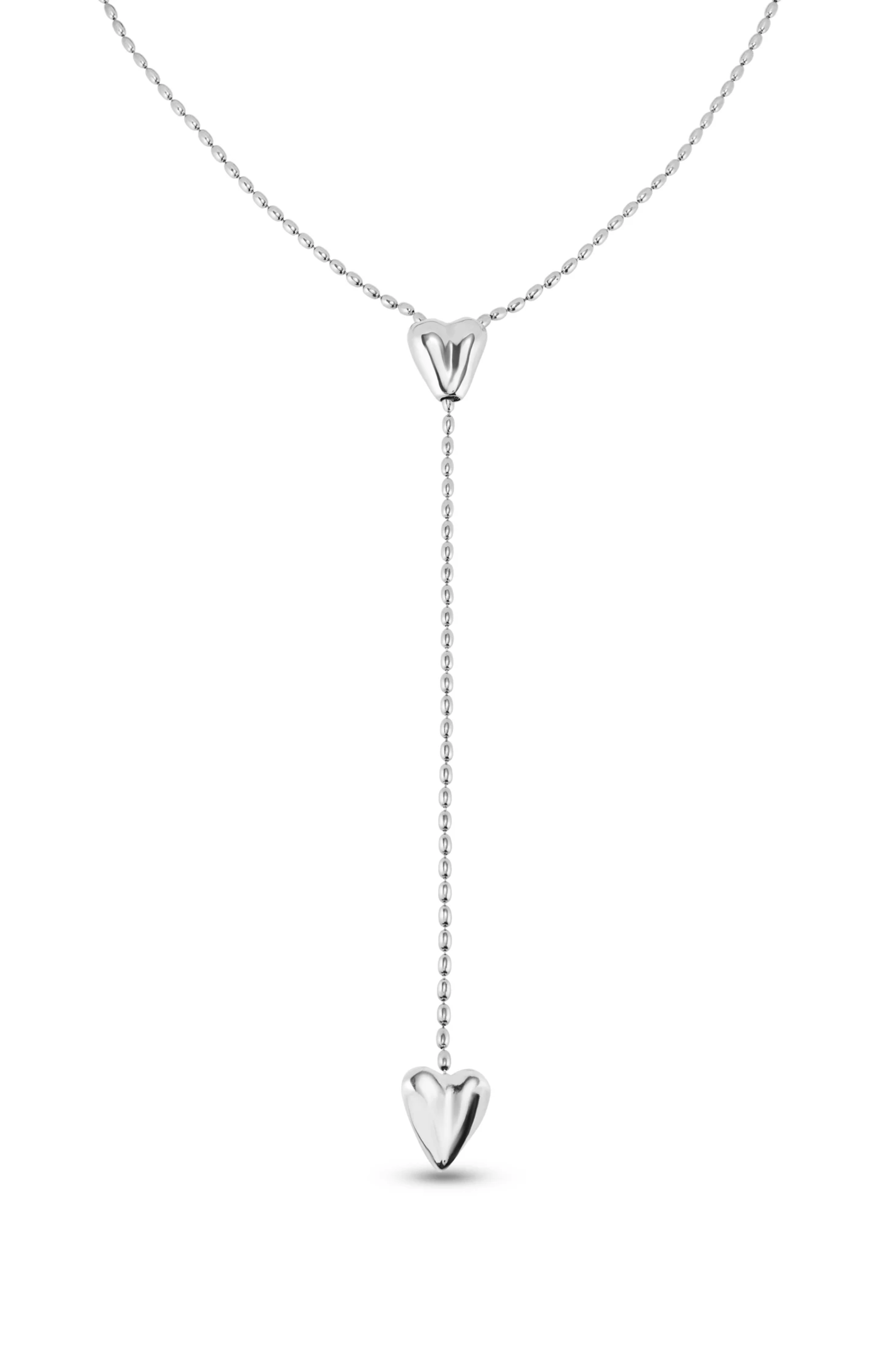 UNOde50 Necklace Silver-plated chain with two hearts, one adjustable in the center
