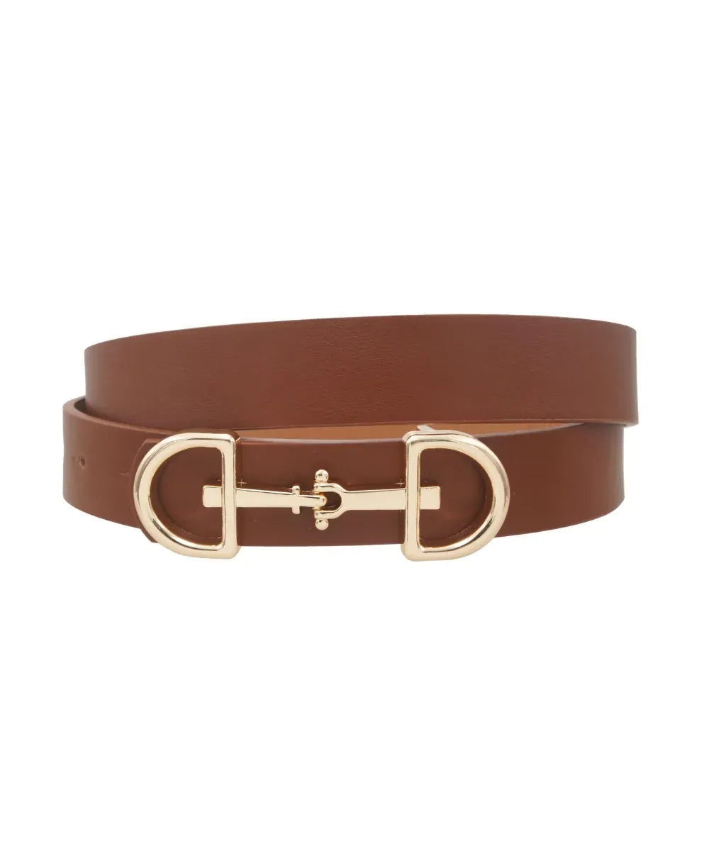 eBoutike Belt Horsebit Buckle Belt Dark Cognac