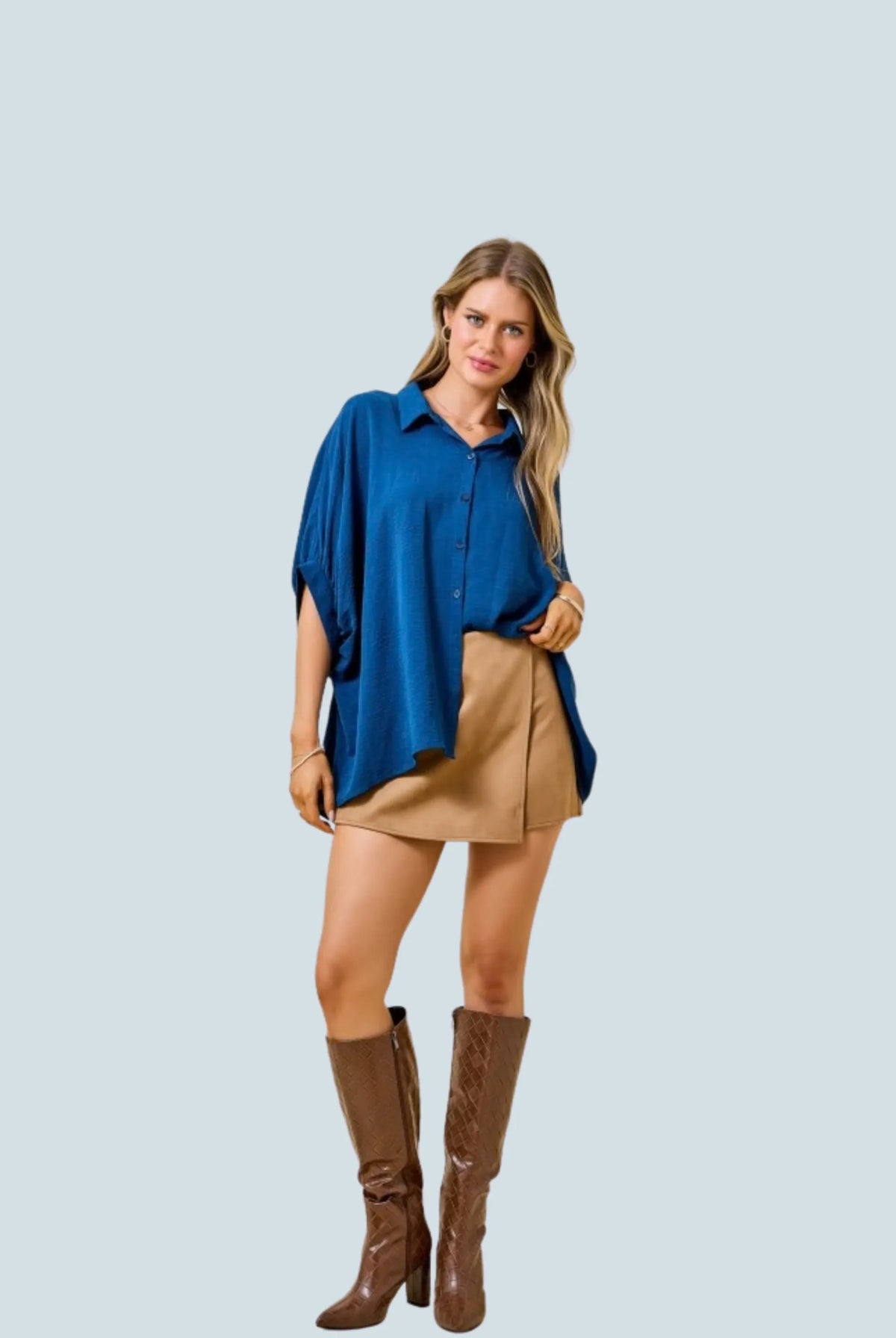 eBoutike Top Textured Air Flow Oversized Button Down Shirt