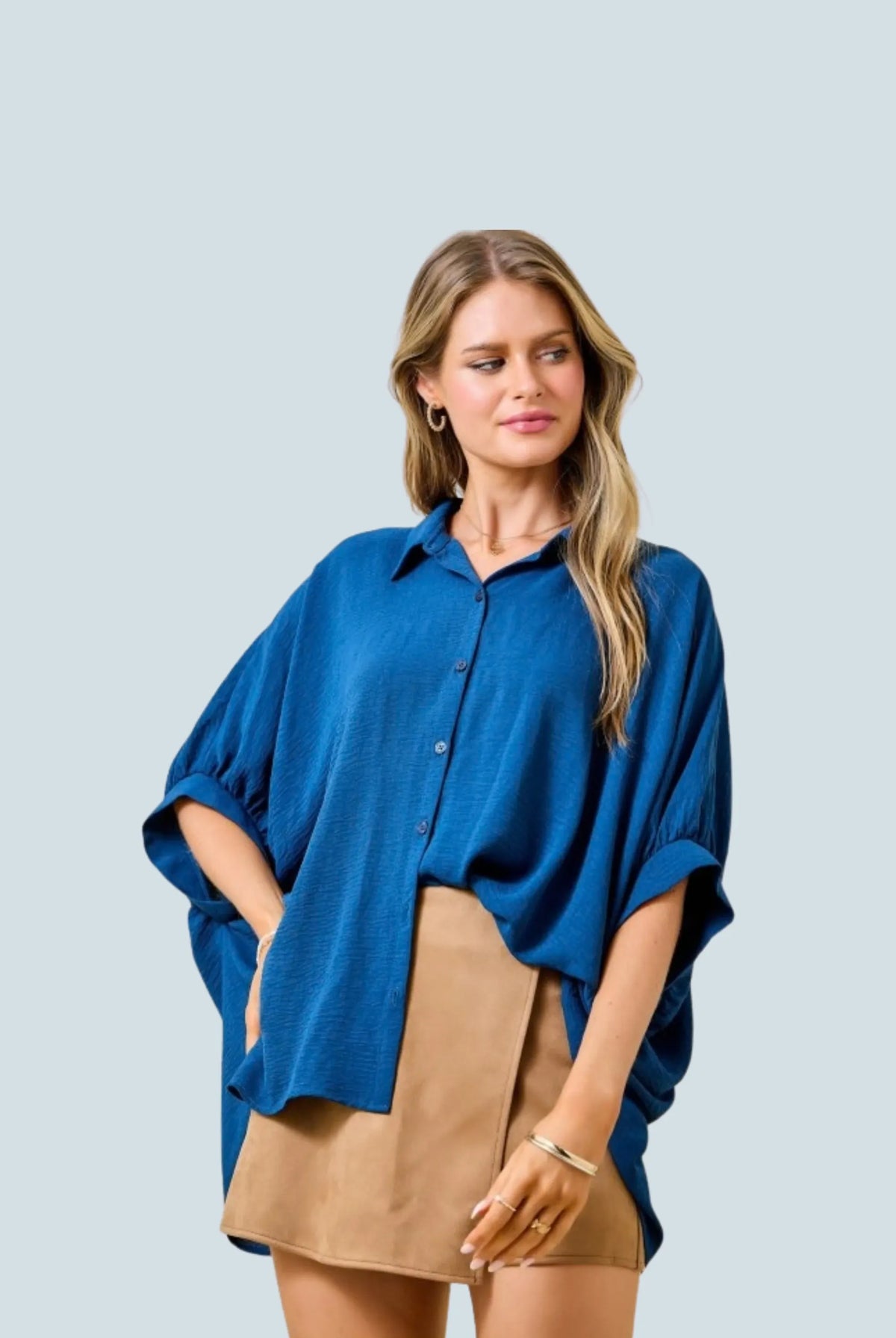 eBoutike Top Textured Air Flow Oversized Button Down Shirt