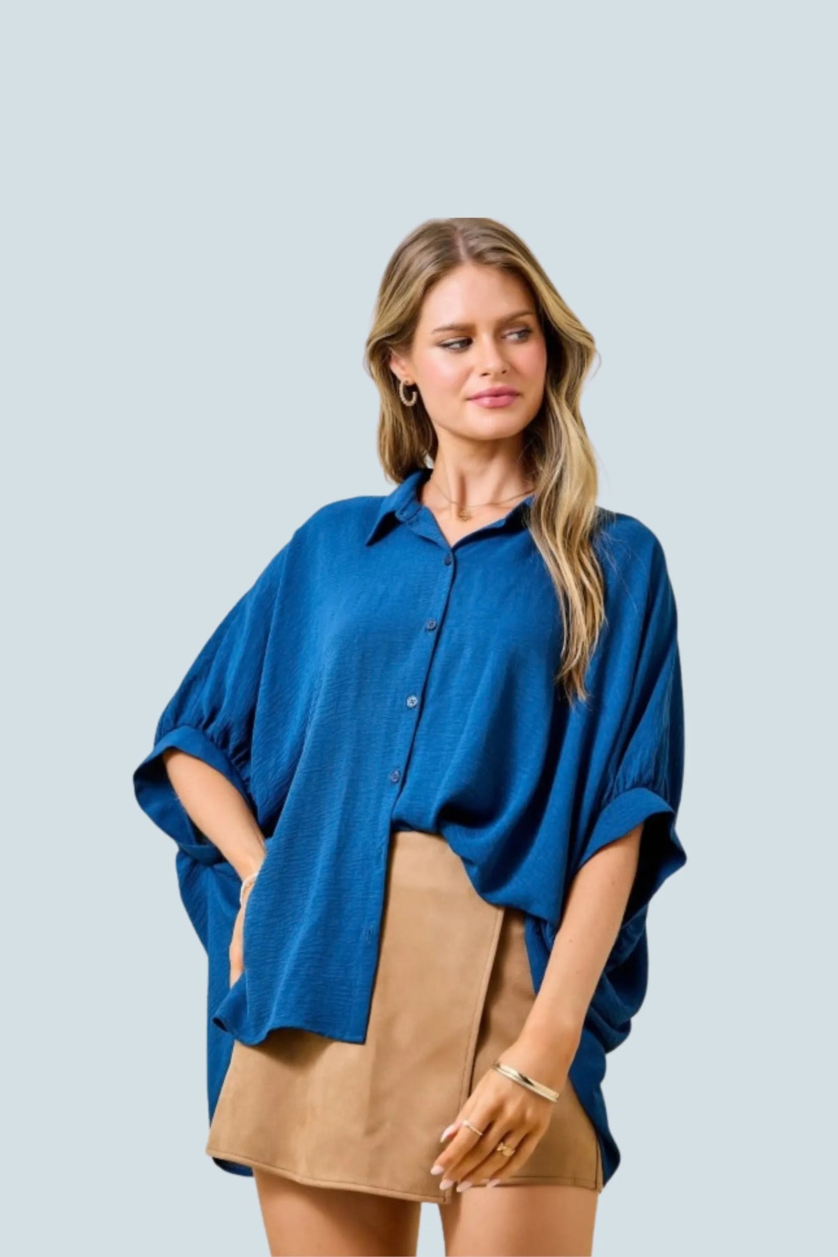 eBoutike Top Textured Air Flow Oversized Button Down Shirt