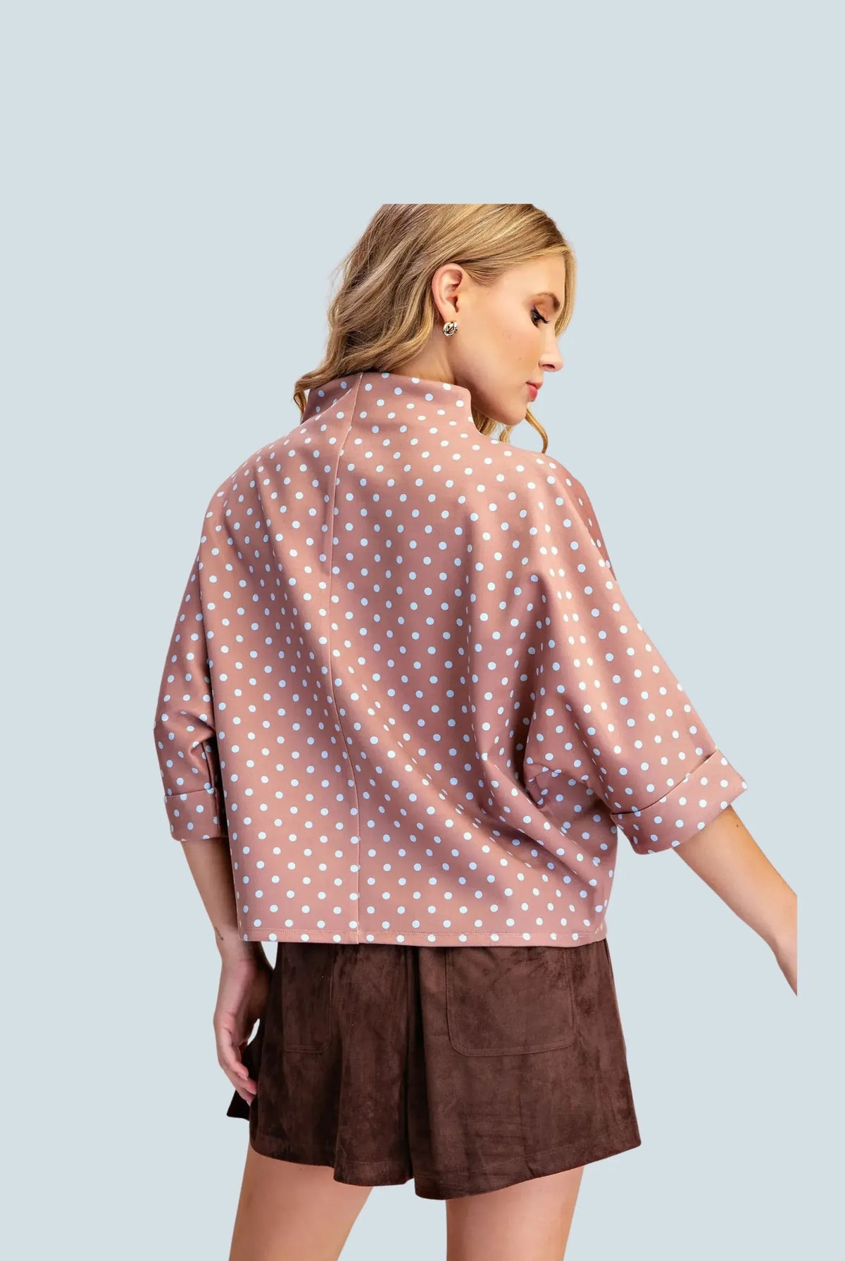 eBoutike Top Polka Dot Mock-Neck Top