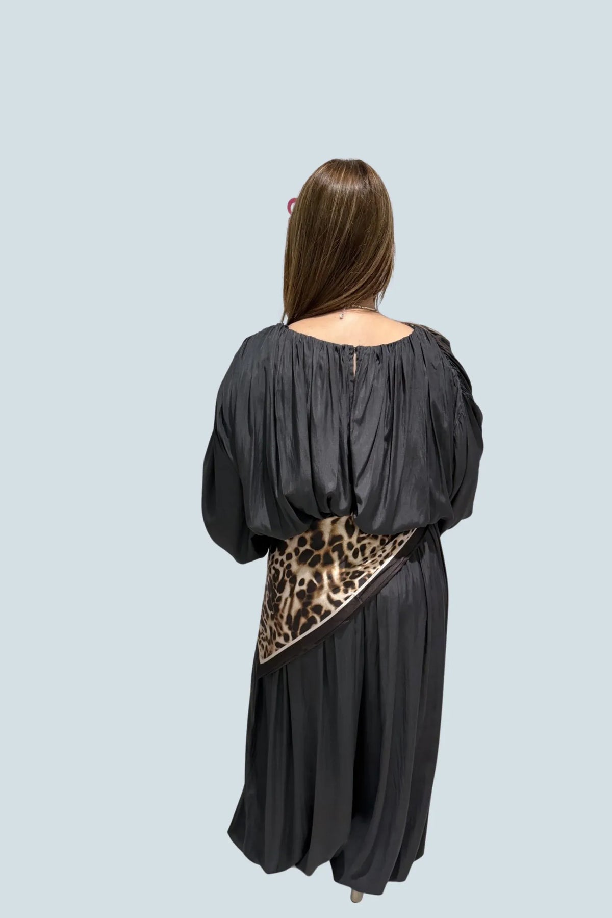 eBoutike Jumpsuit Leopard Scarf Detail Balloon-leg Jumpsuit