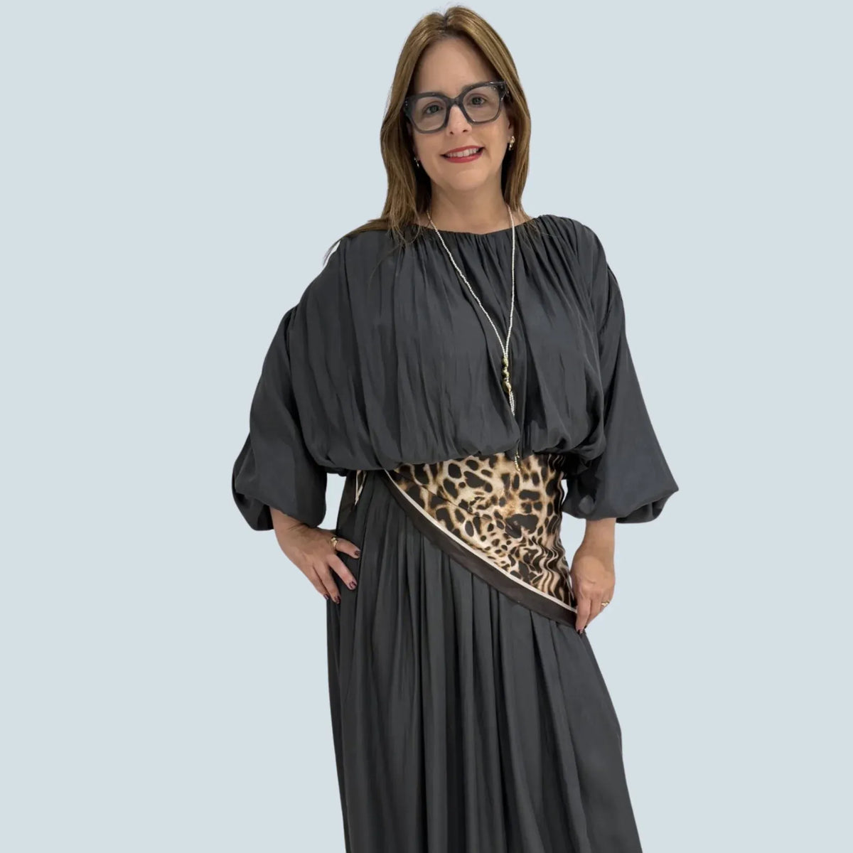 eBoutike Jumpsuit Leopard Scarf Detail Balloon-leg Jumpsuit S / Deep Forest