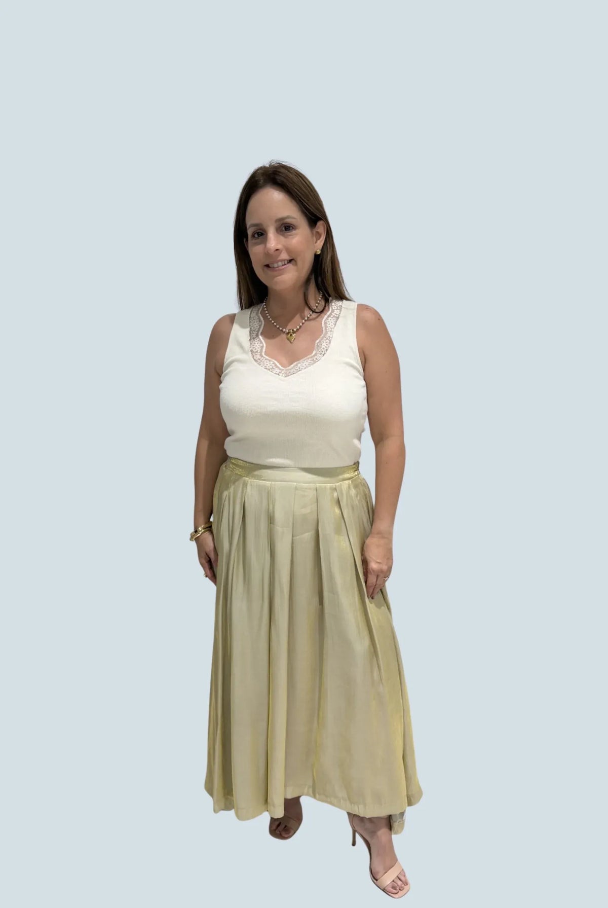eBoutike Bottom Pleated Shimmering Midi Skirt
