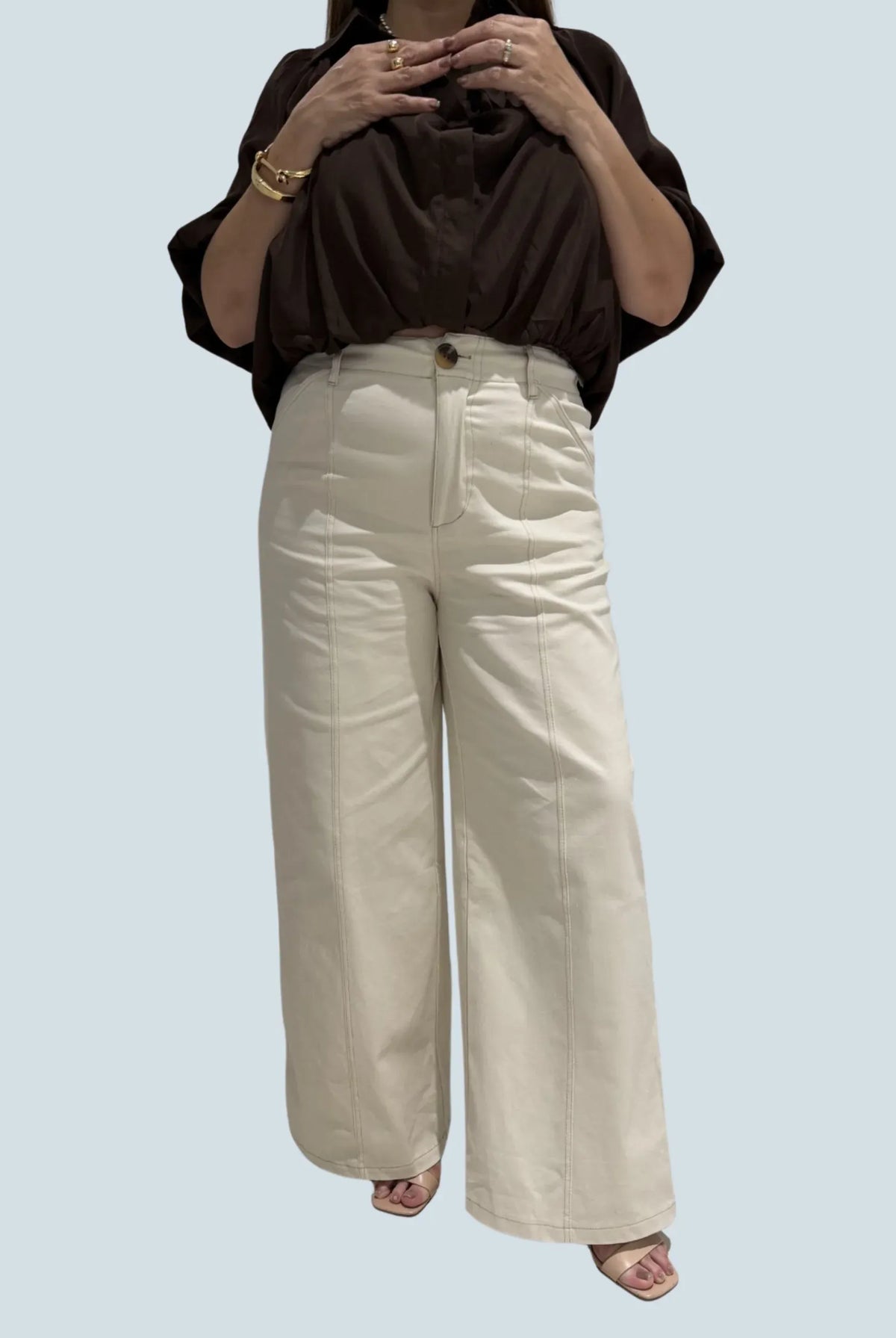 eBoutike Bottom High Rise Stitch Seamed Stretch Crop Pants
