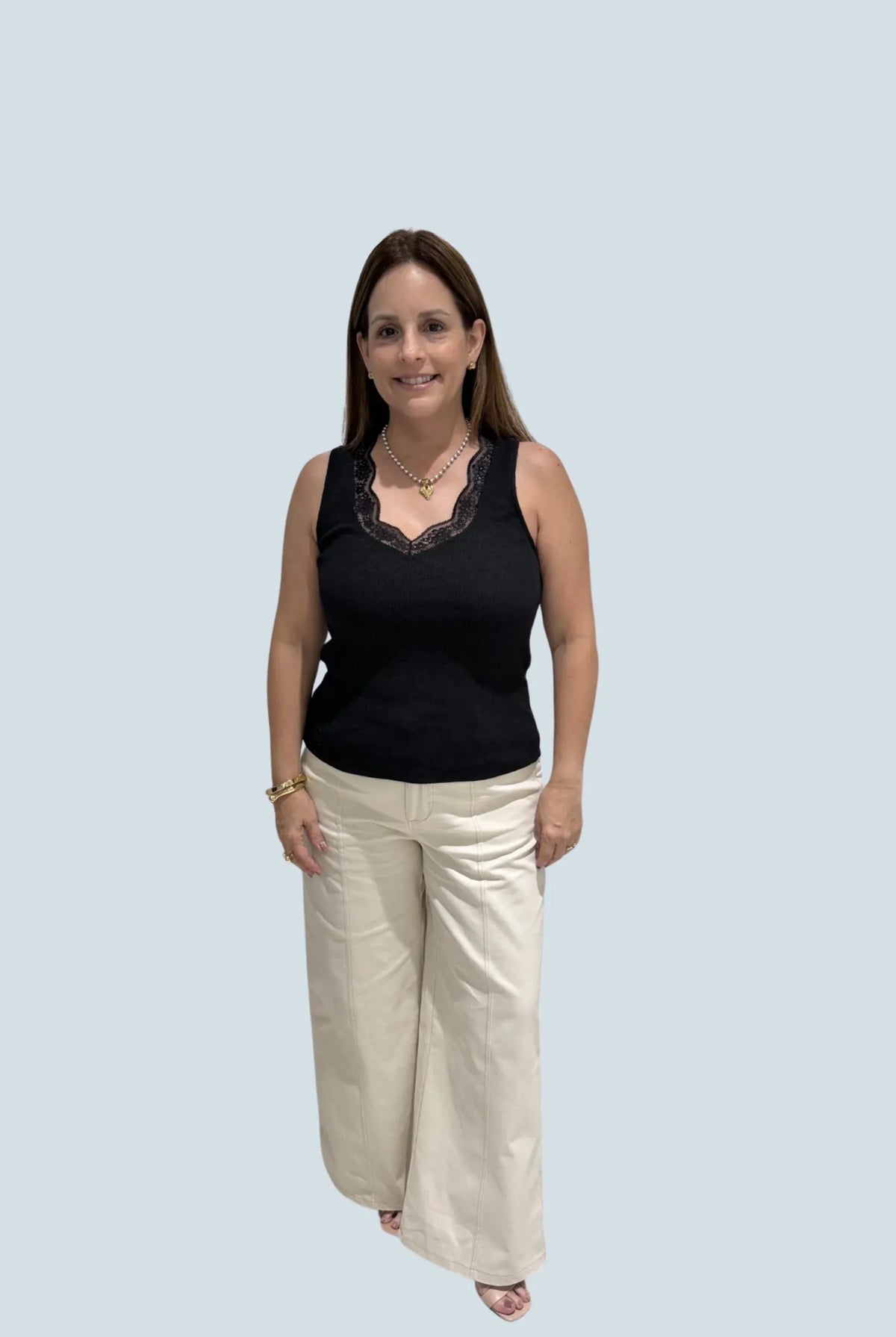 eBoutike Top Sleeveless Lace Trim Tank Top