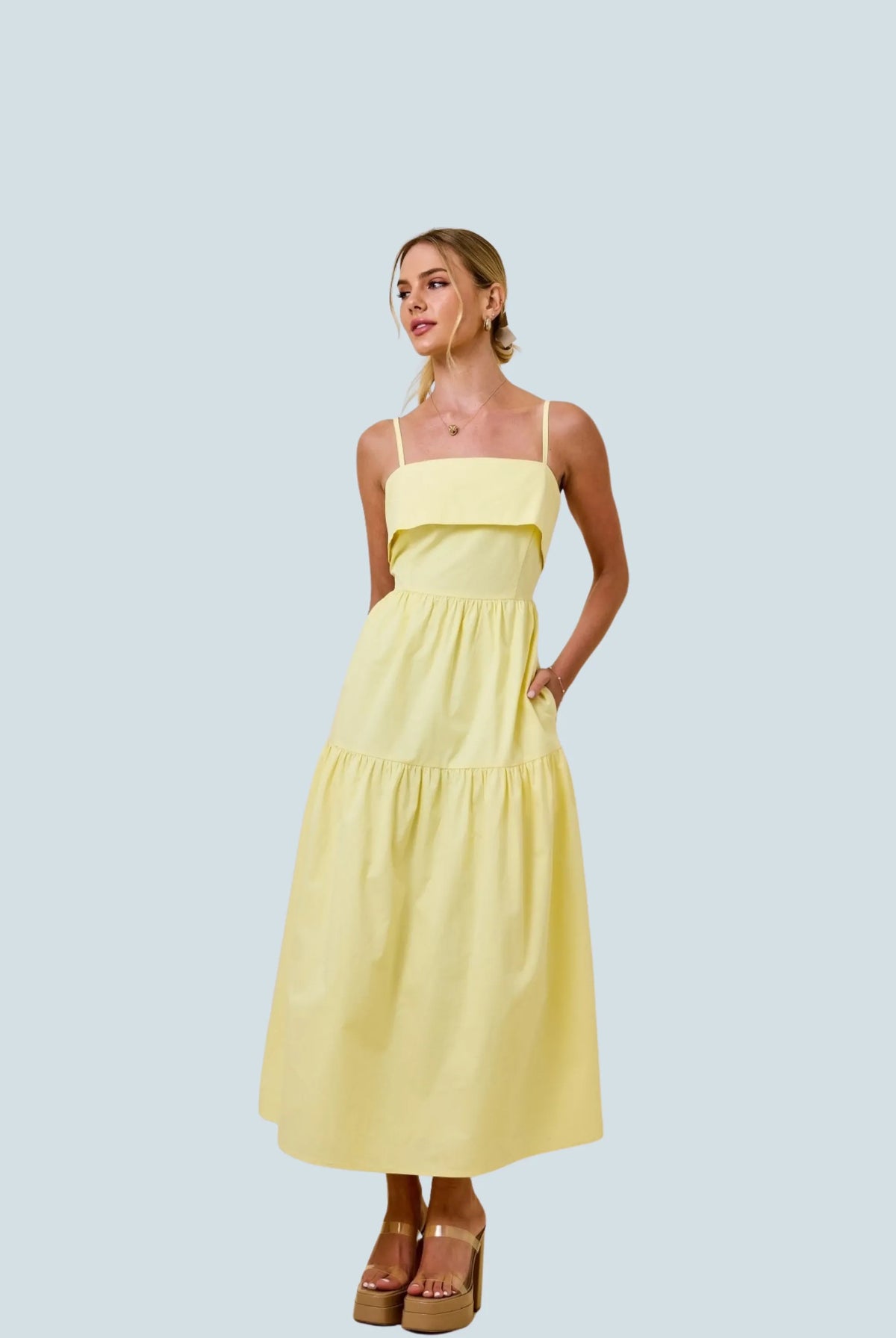eBoutike Dress Sleeveless Overlay bust bodice tiered midi dress
