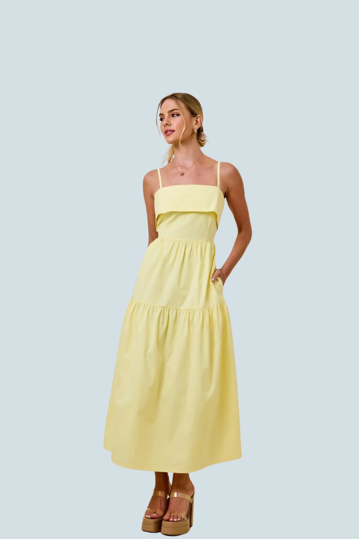 eBoutike Dress Sleeveless Overlay bust bodice tiered midi dress
