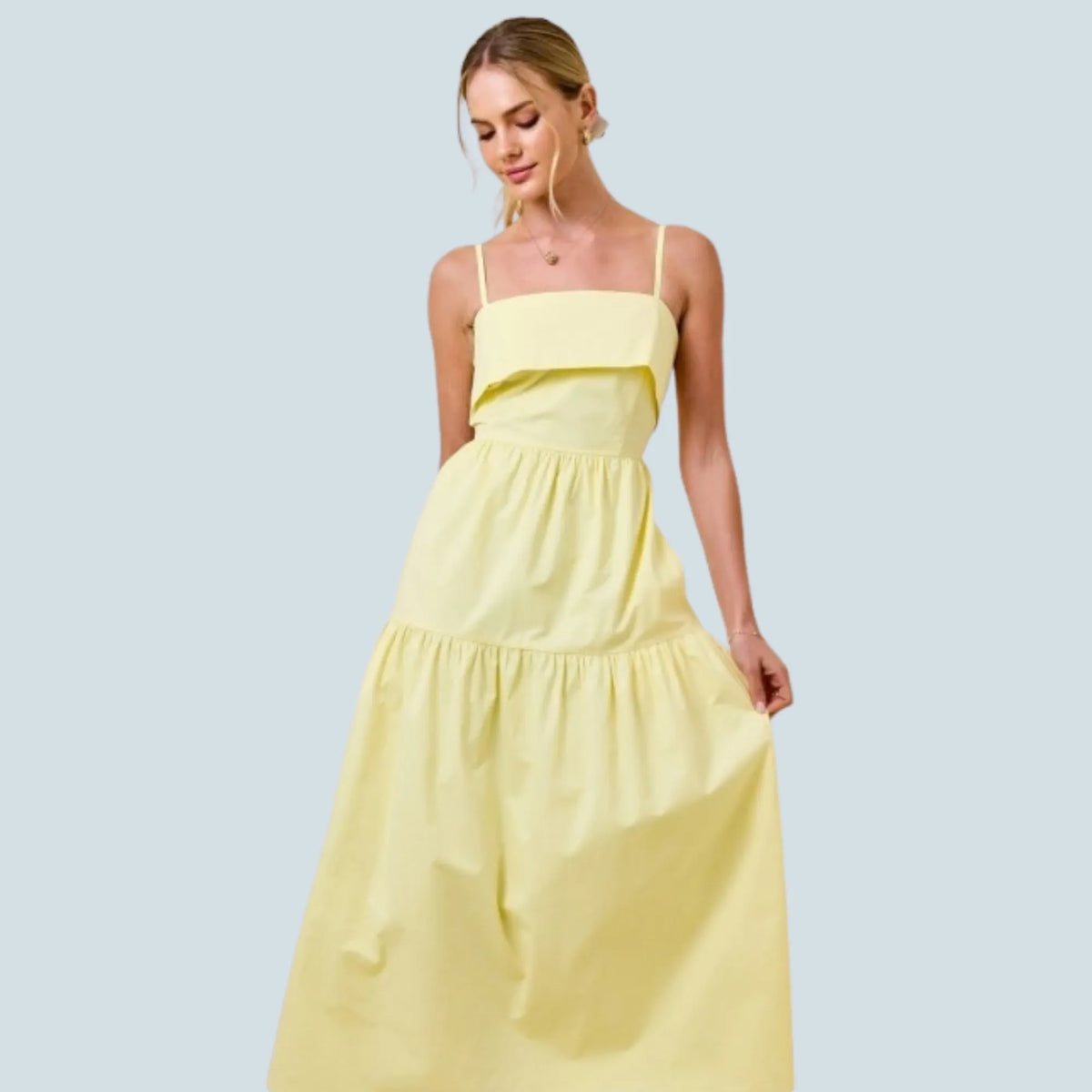 eBoutike Dress Sleeveless Overlay bust bodice tiered midi dress
