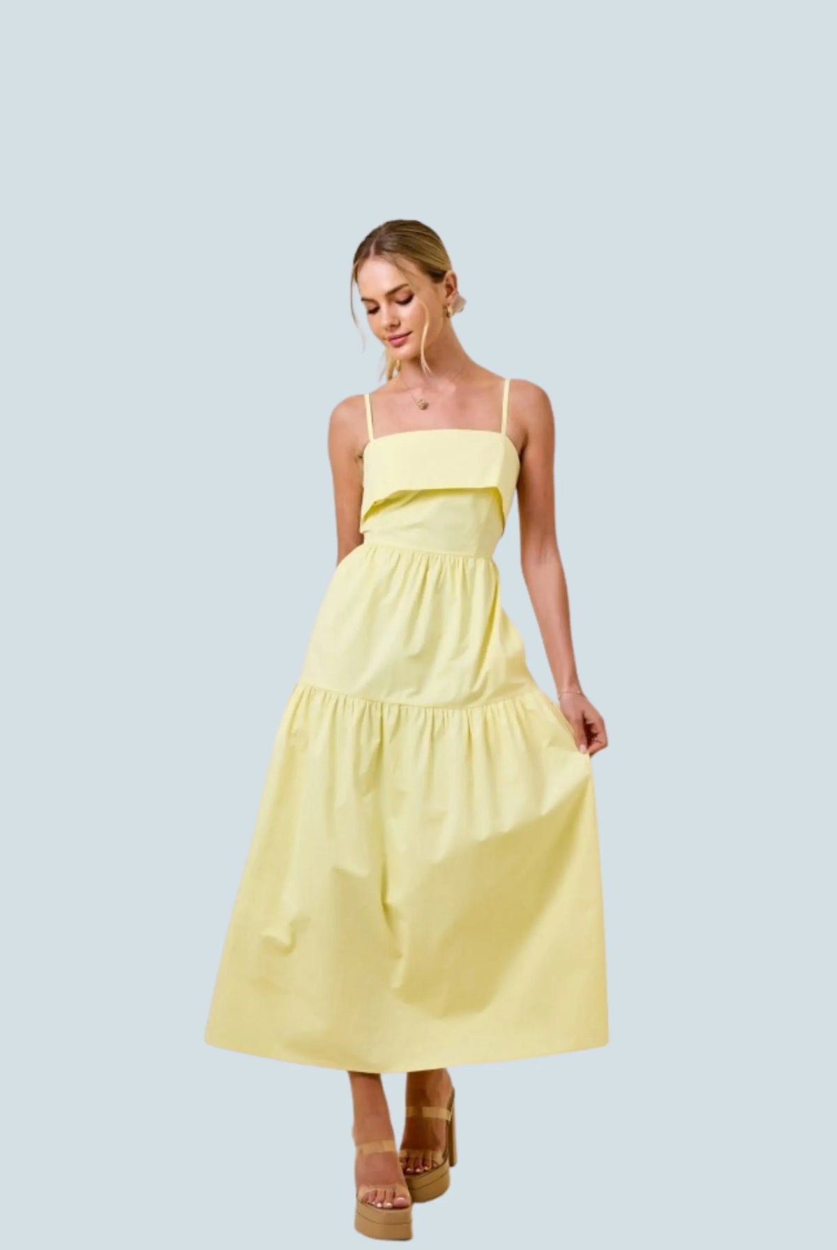 eBoutike Dress Sleeveless Overlay bust bodice tiered midi dress