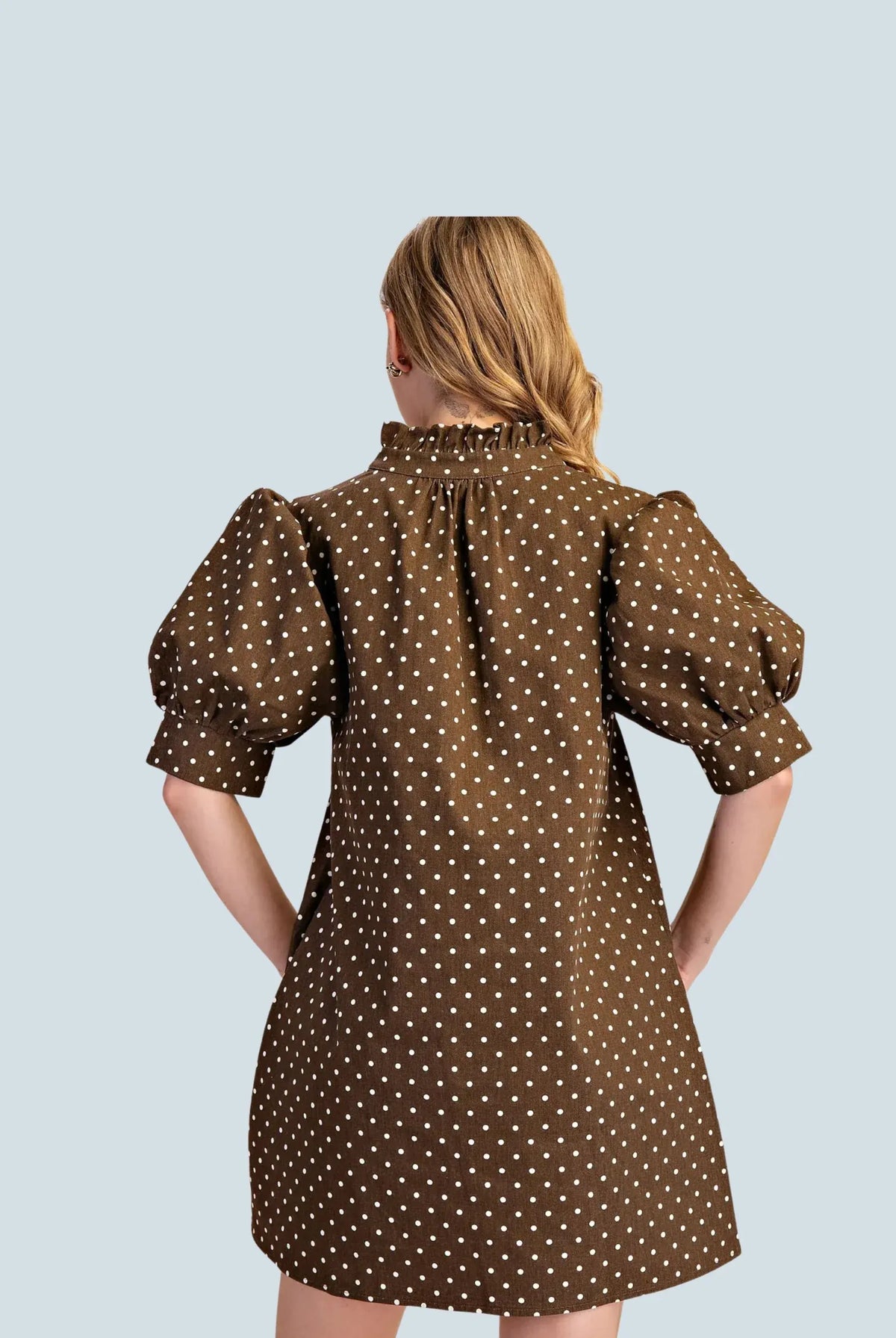 eBoutike Dress Ruffle V-Neck Puff Sleeve Polka Dot Mini Dress