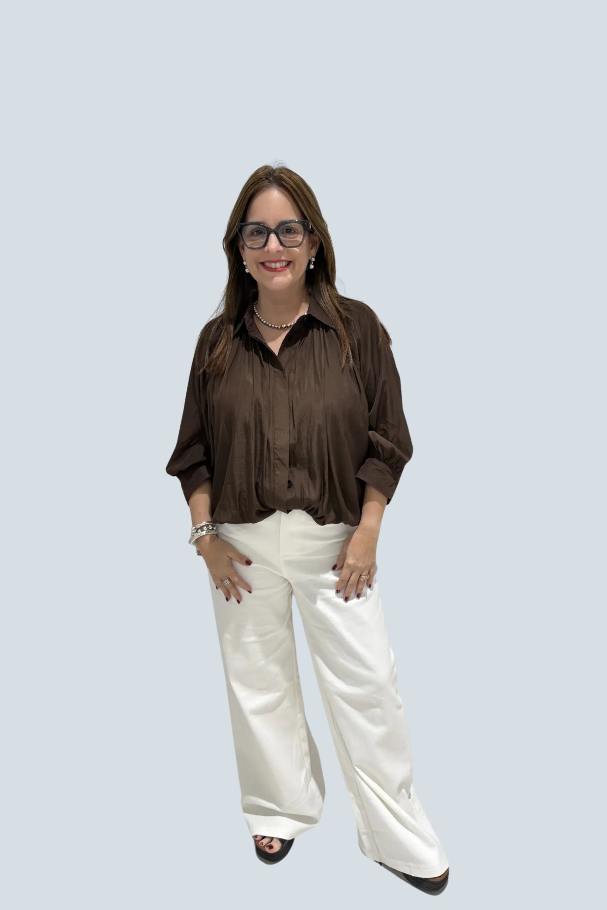 eBoutike Top Puff Sleeve Bubble Hem Shirt Button Down Shirt