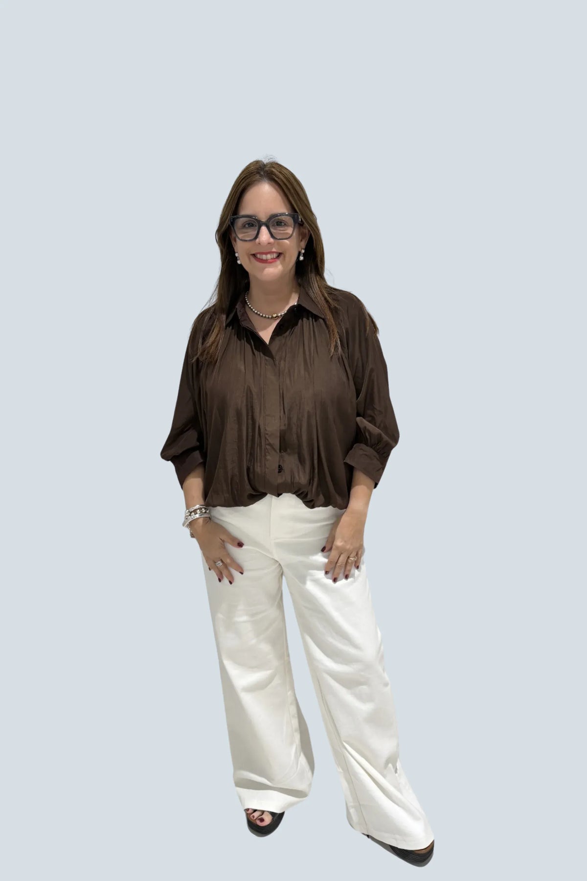 eBoutike Top Puff Sleeve Bubble Hem Shirt Button Down Shirt