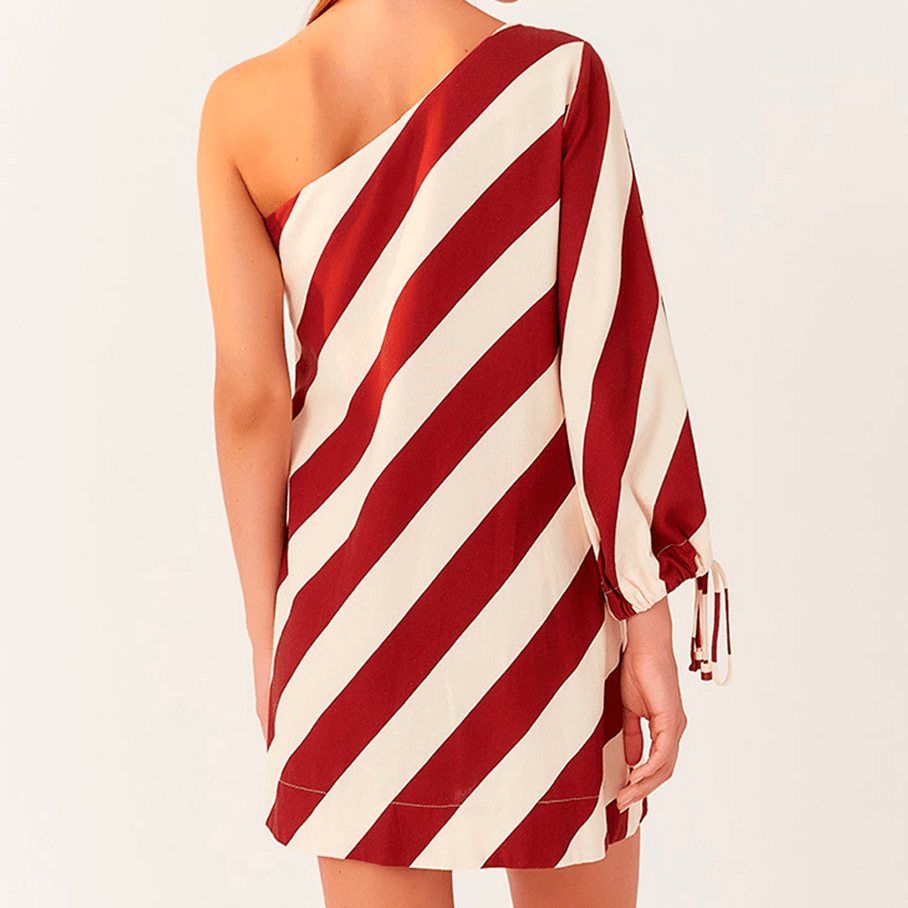 Diagonal Print Linen One Shoulder Dress - éBoutiké