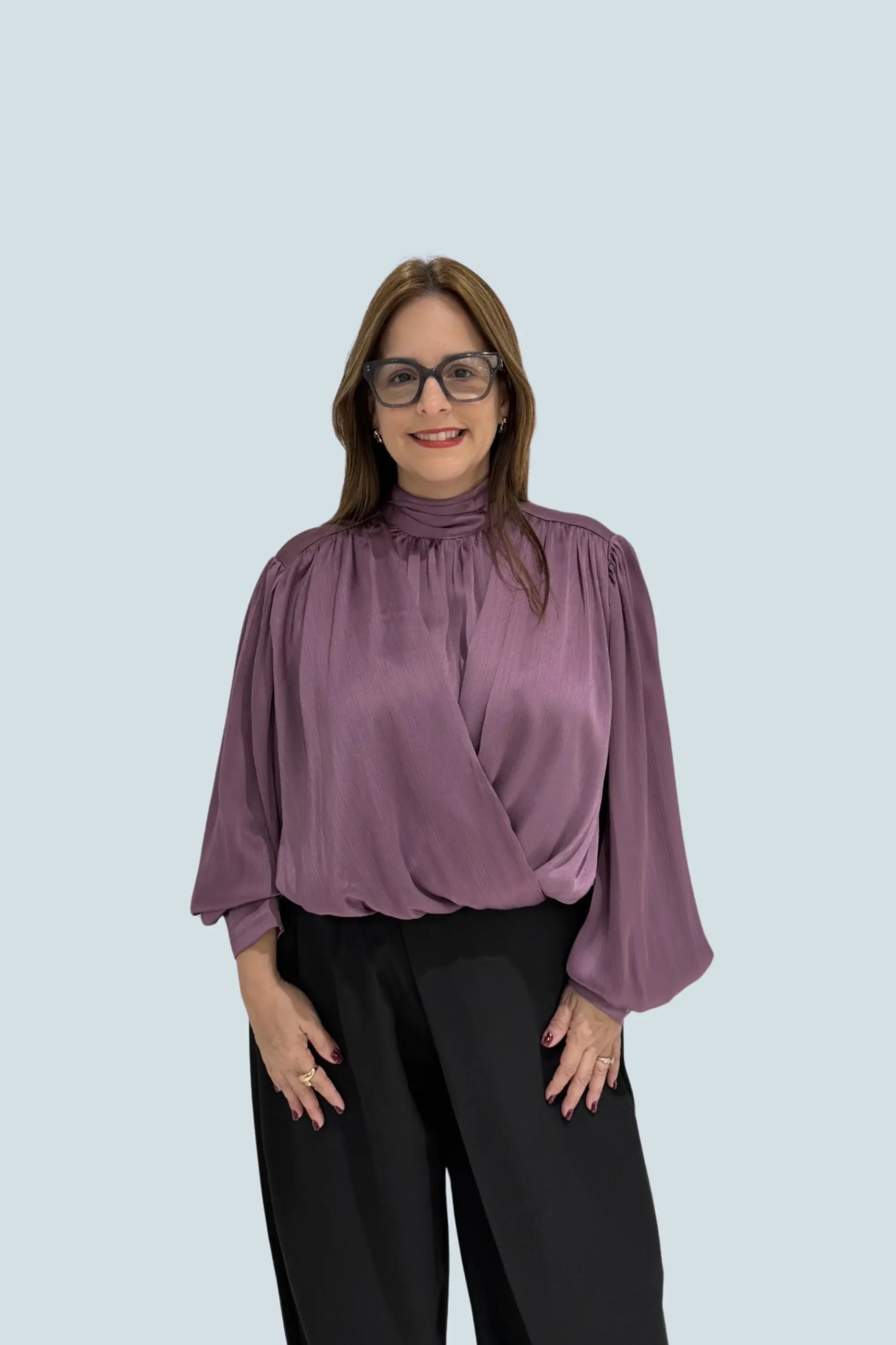 eBoutike Top Satin High-neck Draped Wrap Blouse