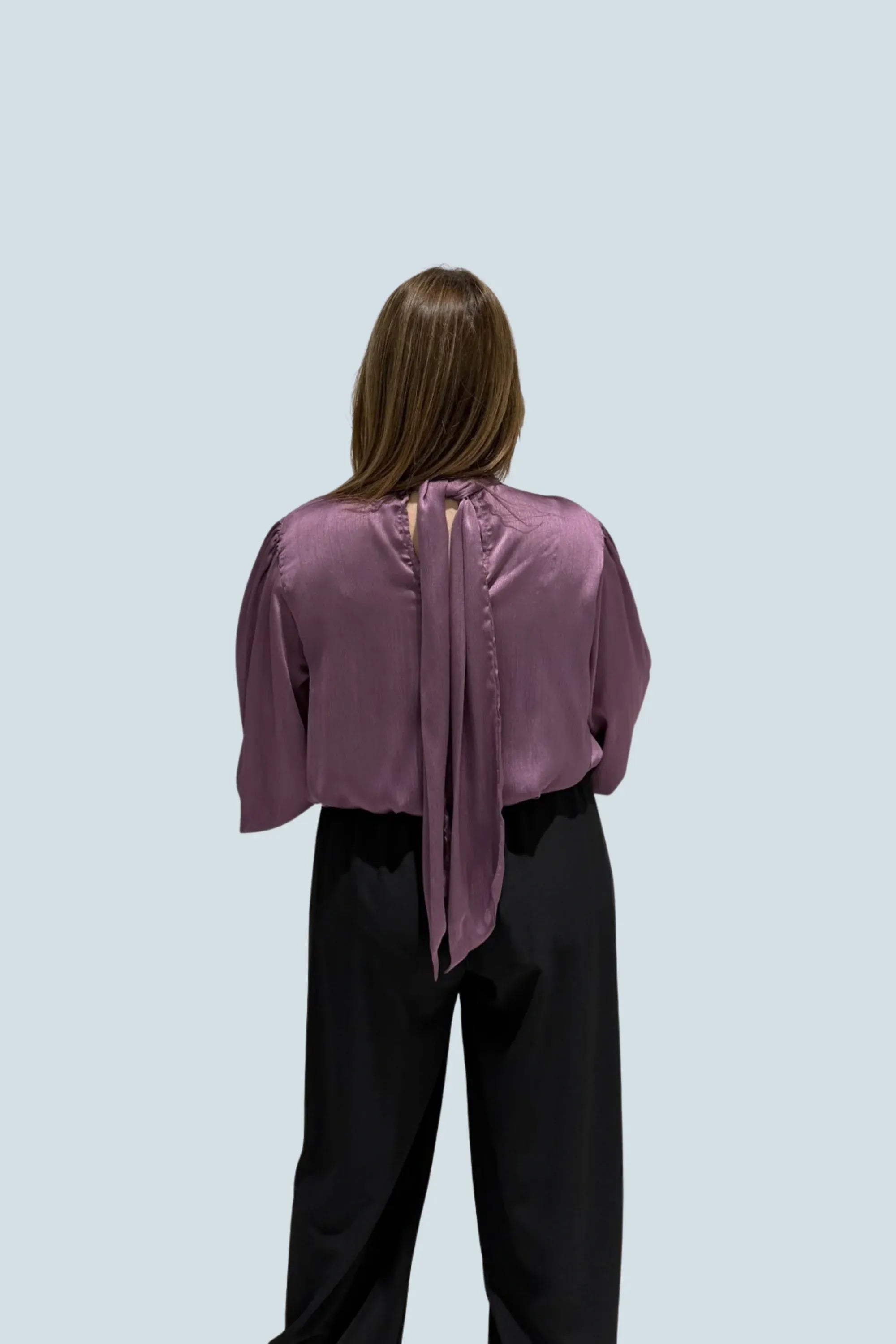 eBoutike Top Satin High-neck Draped Wrap Blouse